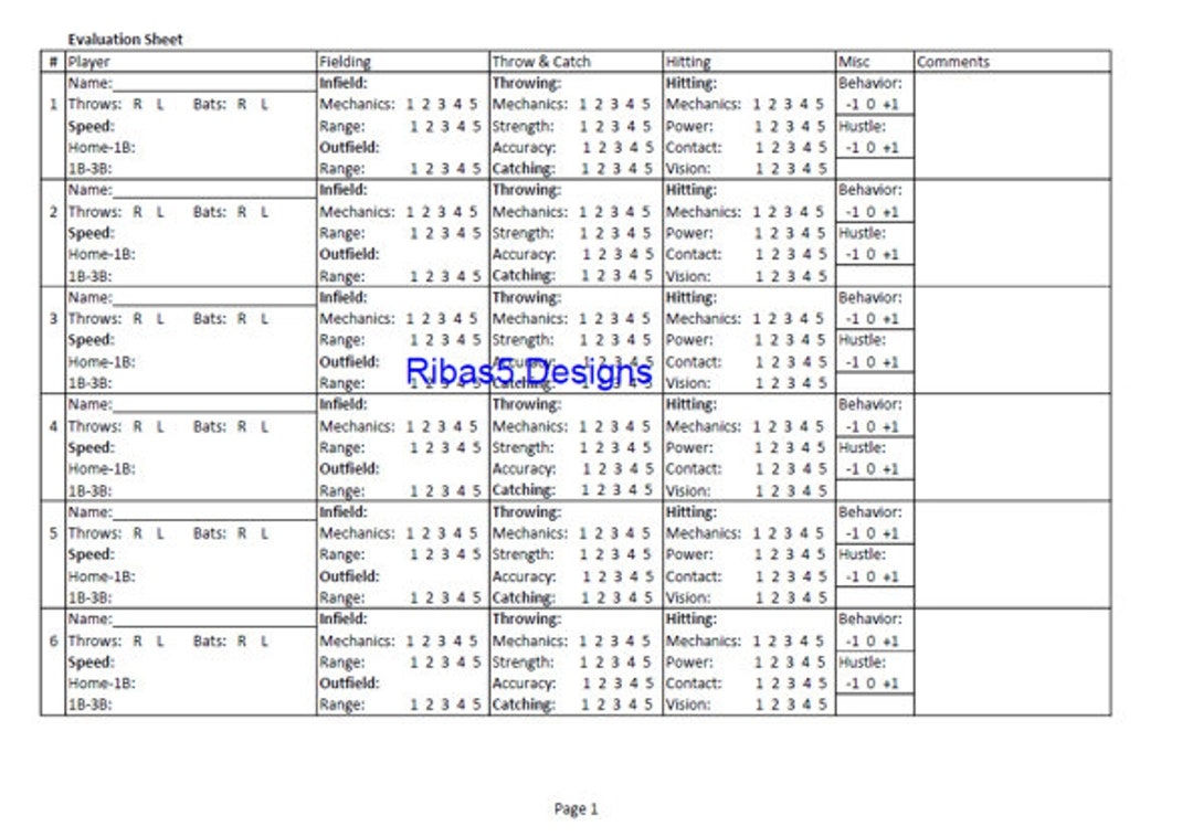 Free Printable Baseball Tryout Evaluation Form