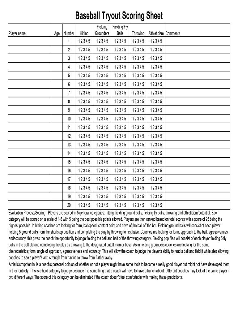 Baseball Tryout Evaluation Form Fill Out Sign Online DocHub