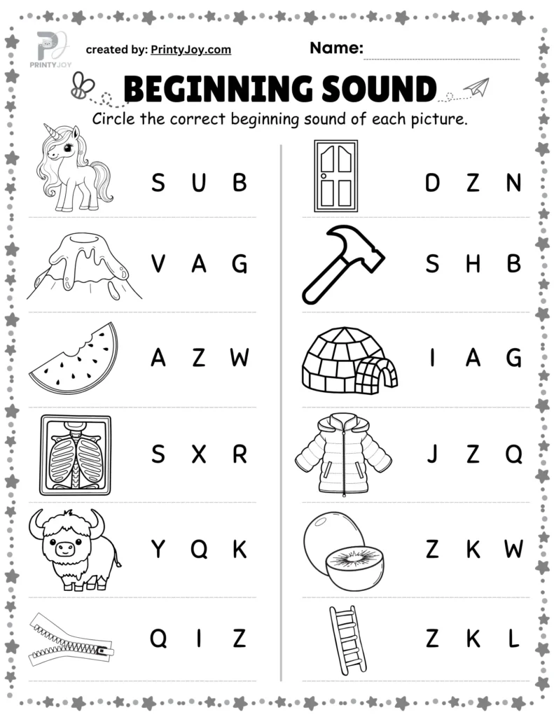 Beginning Sounds Worksheets Free Printable