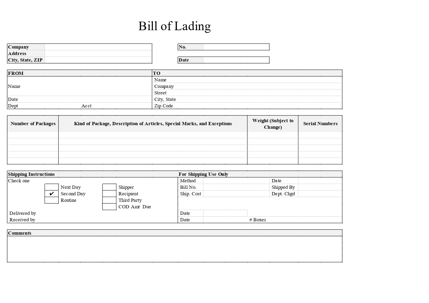 Printable Bol Form