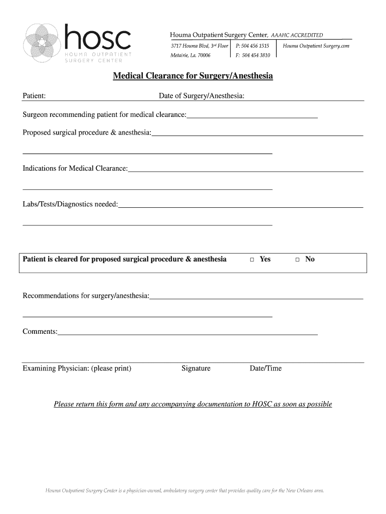 Blank Medical Clearance Form Fill Online Printable Fillable Blank PdfFiller