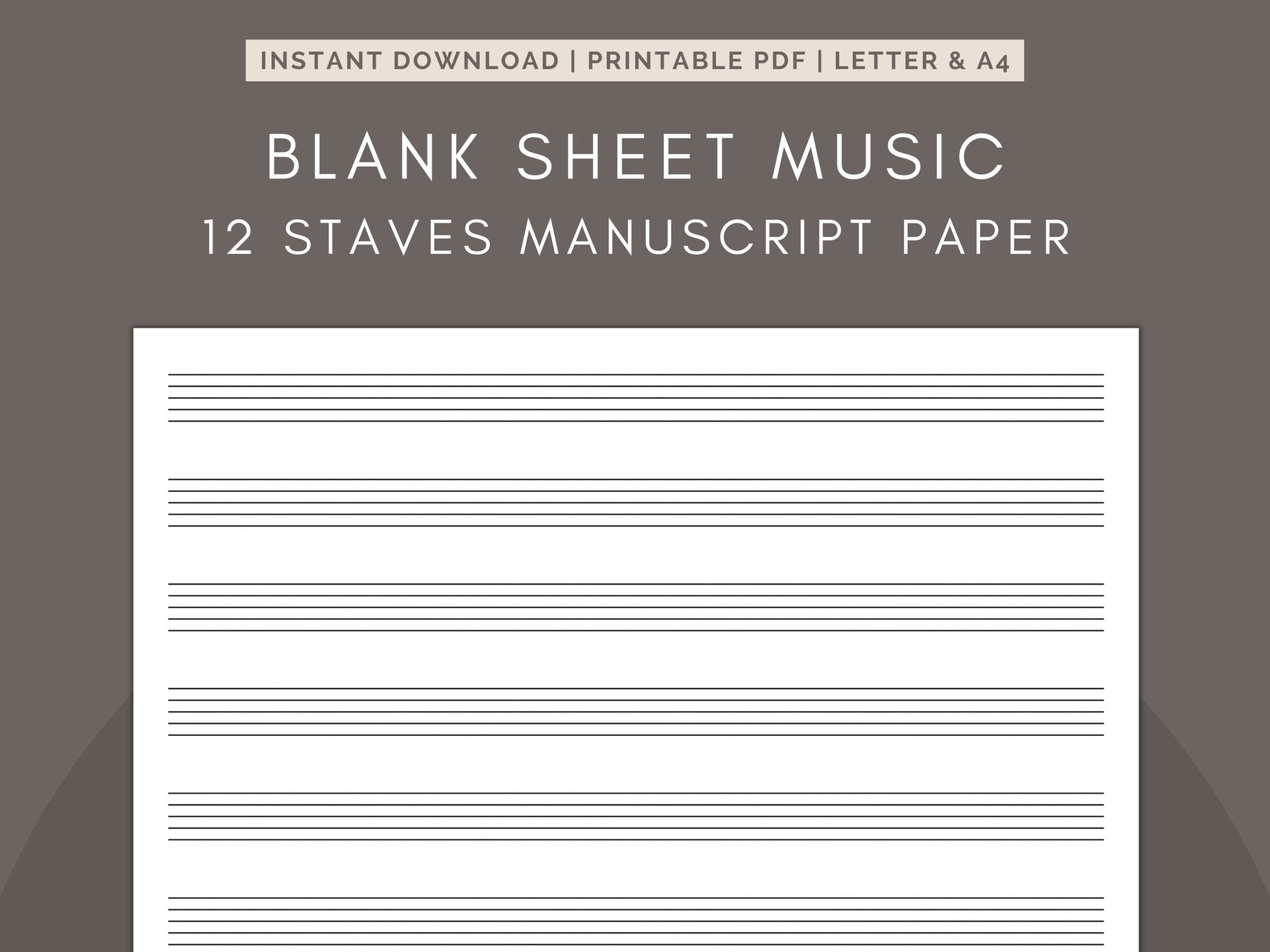 Blank Sheet Music 12 Staves Printable Staff Paper PDF Etsy