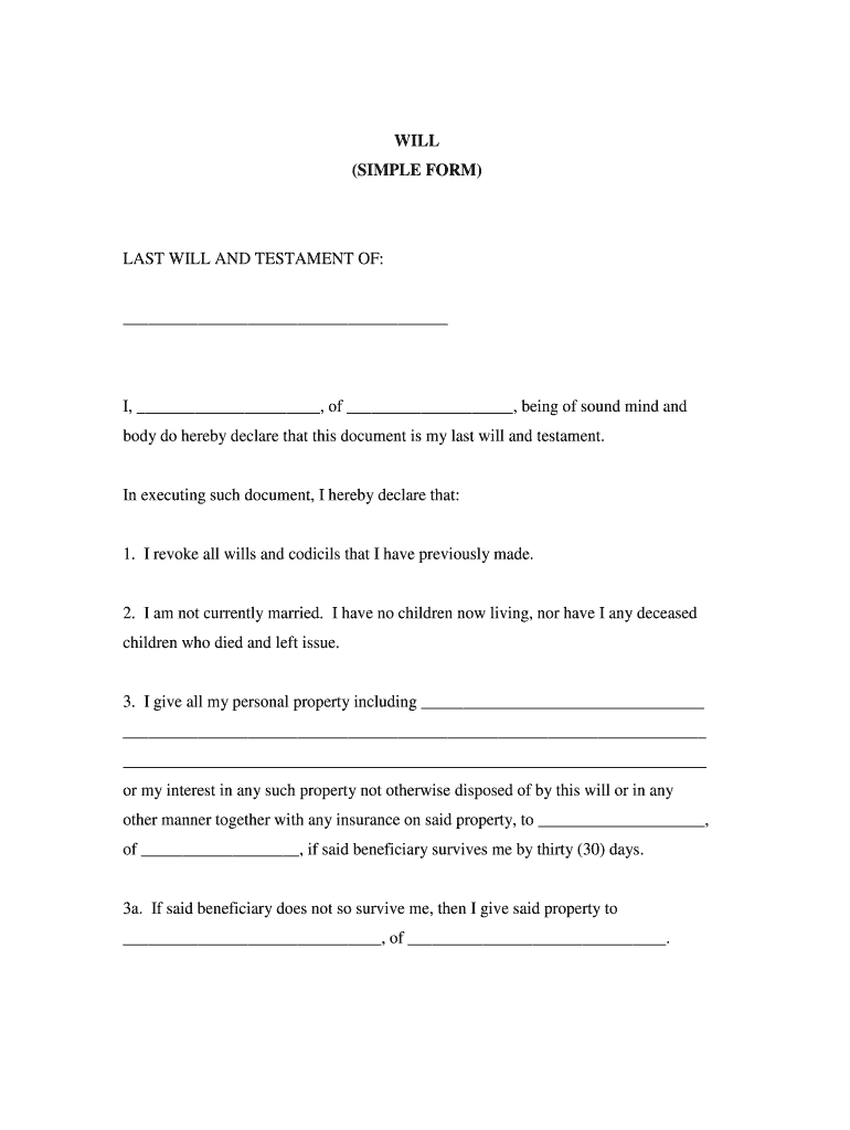 Blank Will Form Fill Online Printable Fillable Blank PdfFiller