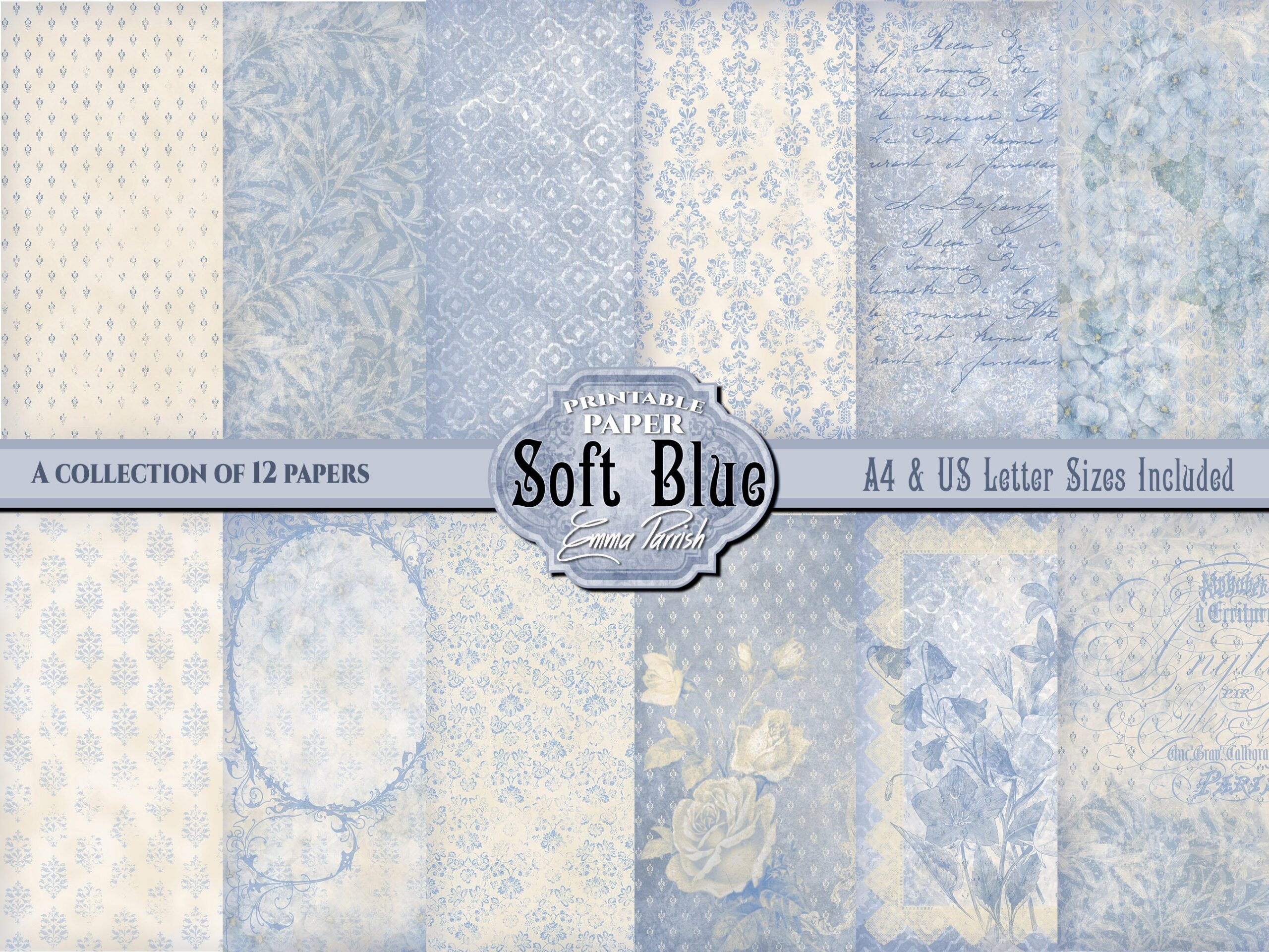 Blue Printable Paper Pack Pretty Vintage Blue Junk Journal Pages Shabby Blue Patterned Digital Scrapbook Collage Sheets Ephemera Etsy