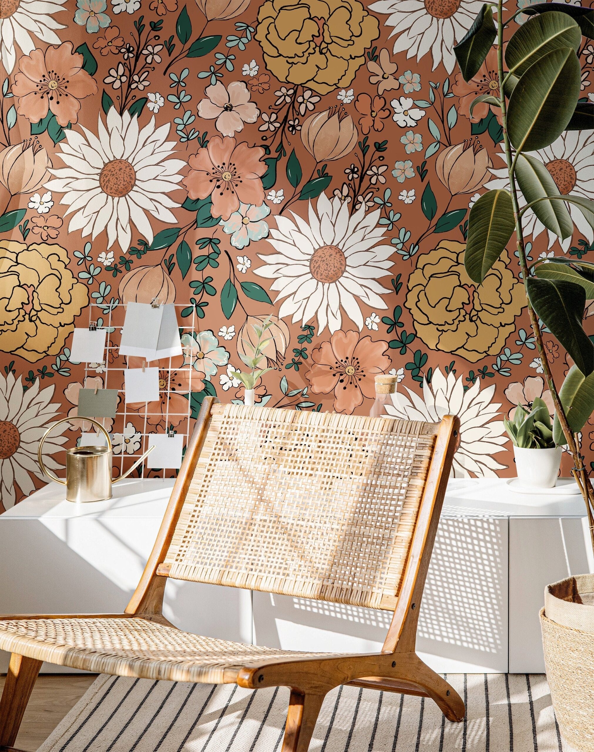 Boho Vintage Floral Wallpaper Peel And Stick Wallpaper Removable Wallpaper Wall Decor Home Decor Wall Art Printable Wall Art Room Decor 143 JamesAndColors