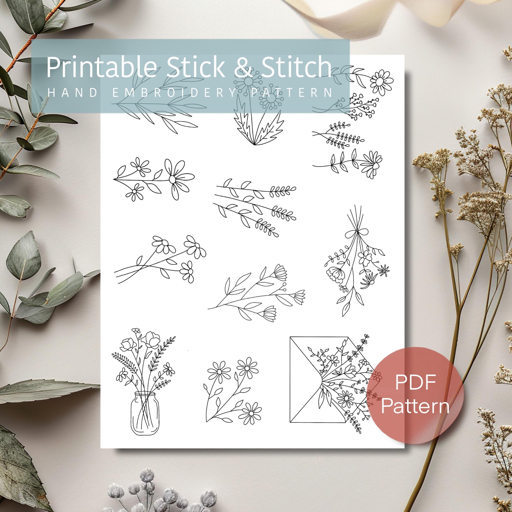 Botanical Hand Embroidery Pattern Printable Stick And Stitch Floral PDF Pattern Digital Downloads Embroidery Pattern DIY Handmade Gift Etsy