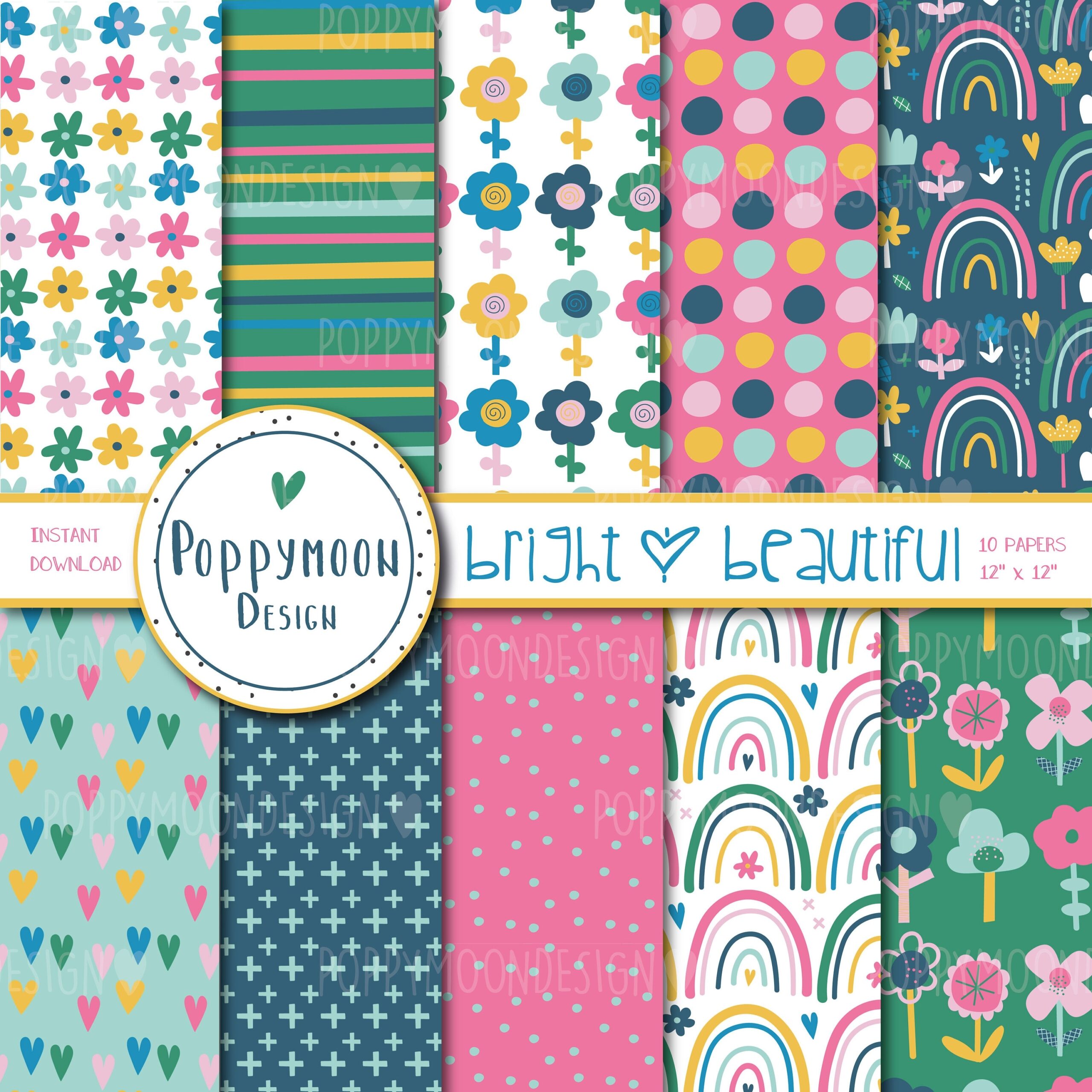 Bright And Beautiful Colourful Printable Digital Paper Pack Etsy