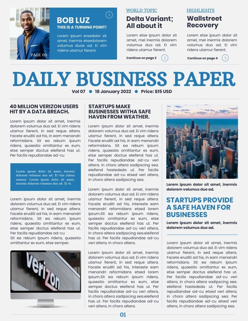 Business Newspaper Template Visme
