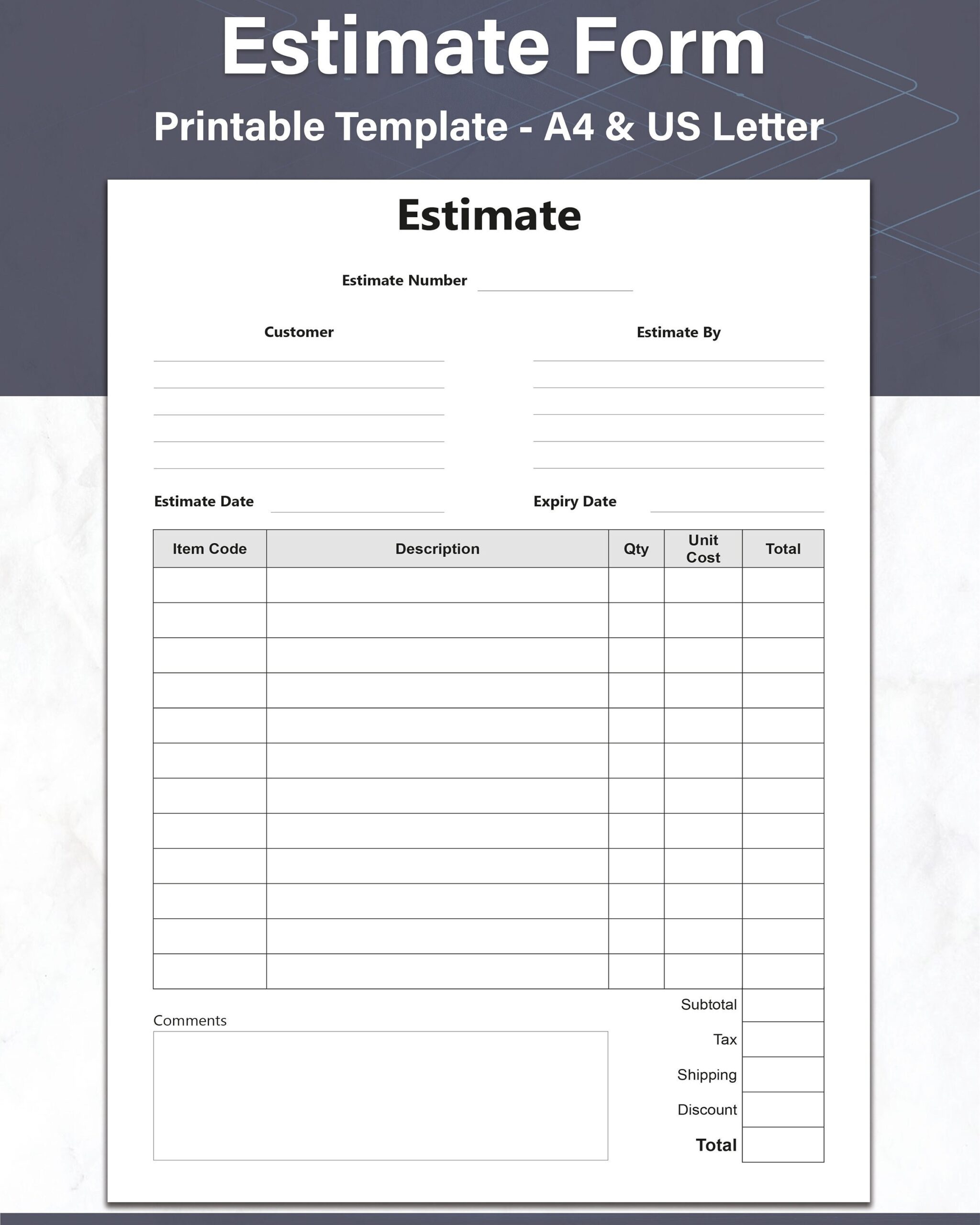 Printable Estimate Forms