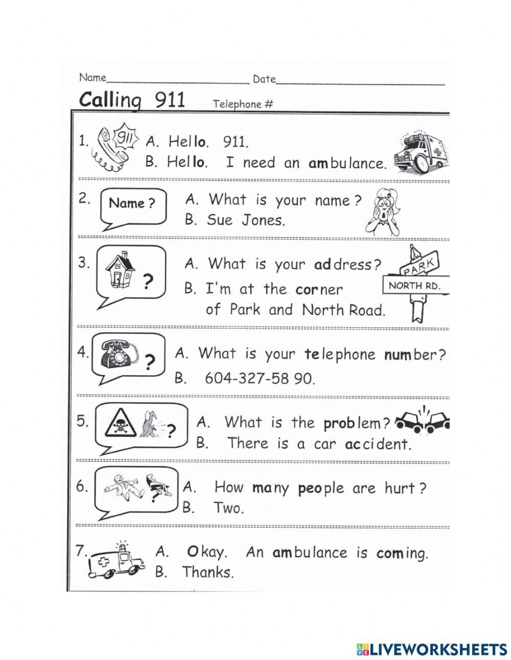 Calling 911 Worksheet Live Worksheets Worksheets Library