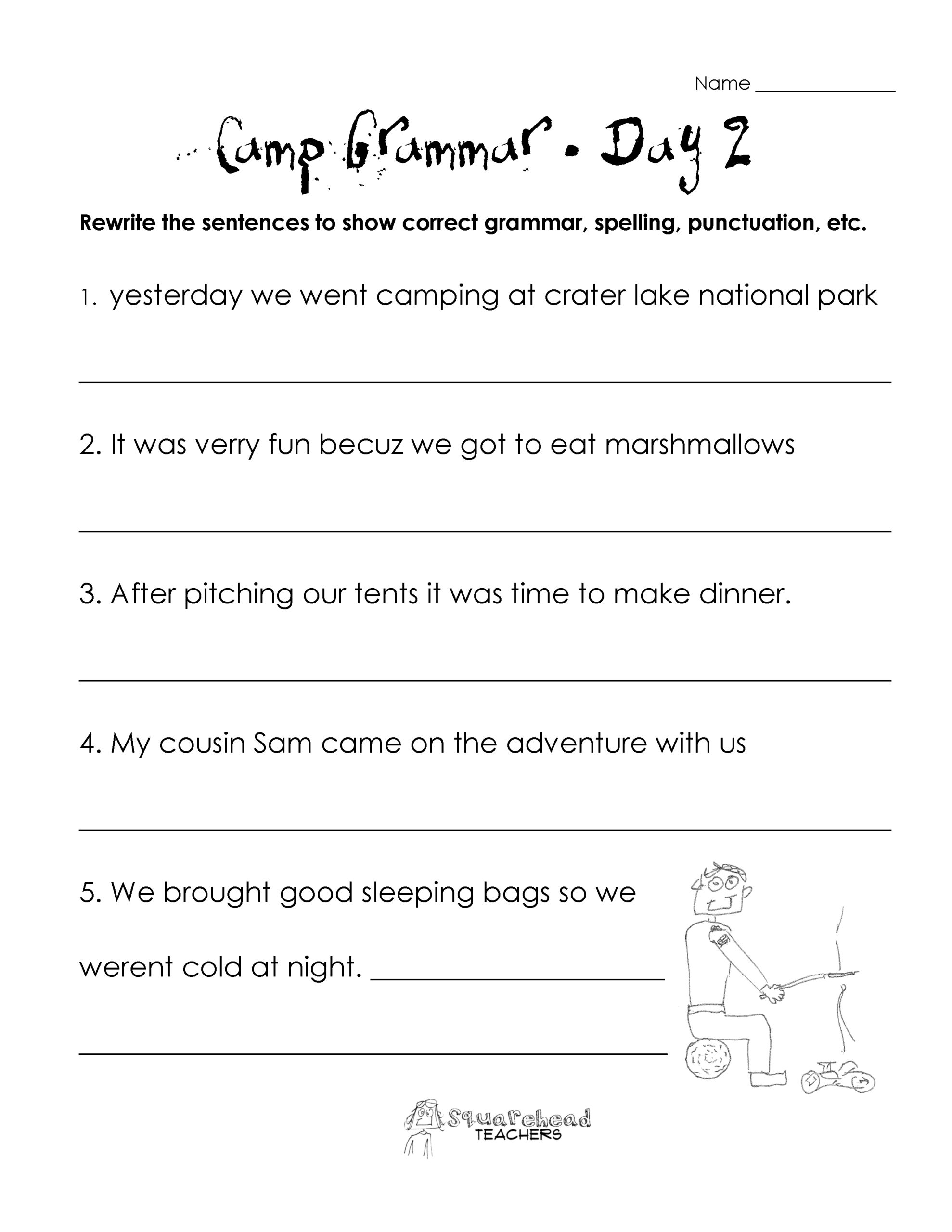 Camp Grammar 4 Days Of Free Worksheets For Upper Grades Squarehead Teachers