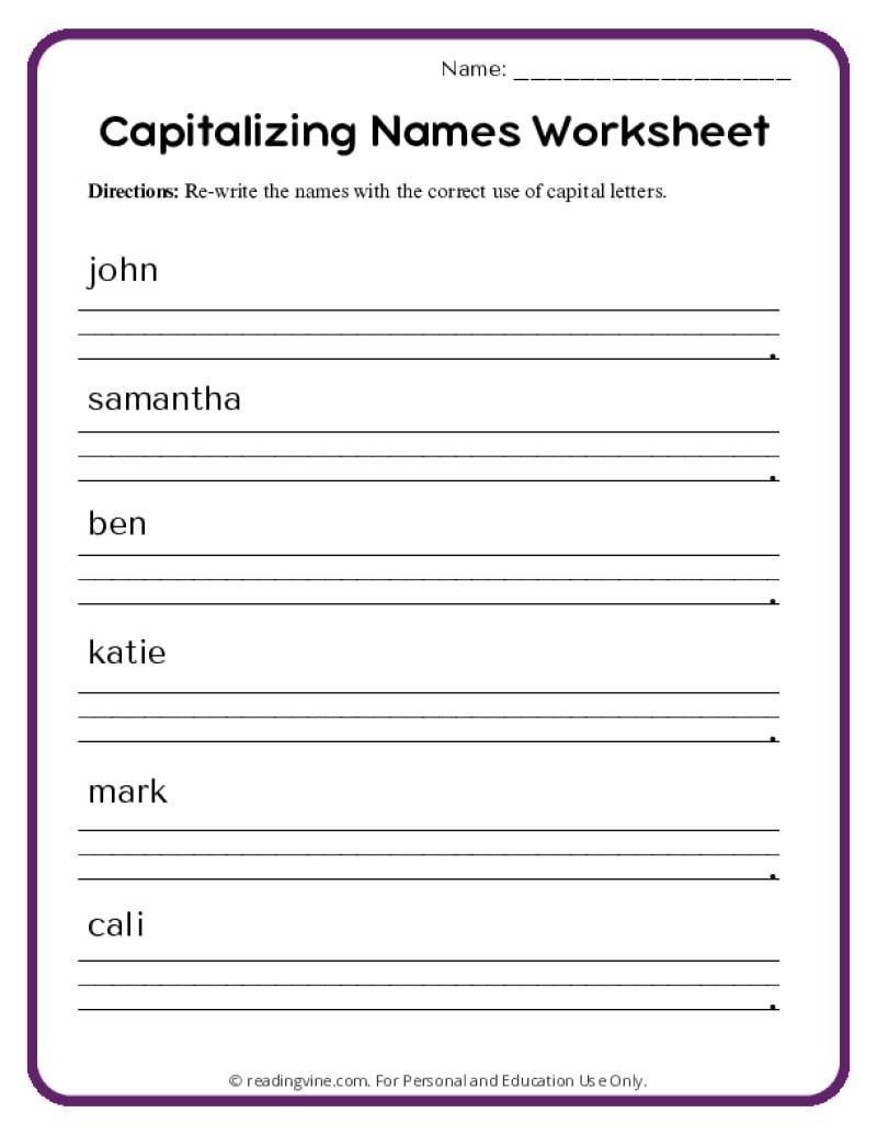 Free Printable Capitalization Worksheets