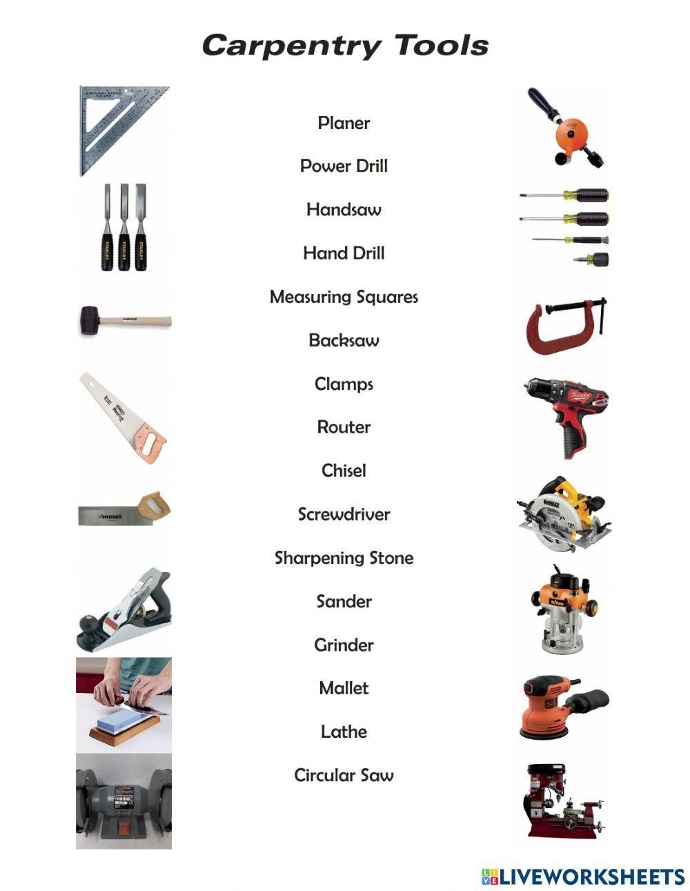 Carpentry Tools Worksheet Live Worksheets Worksheets Library