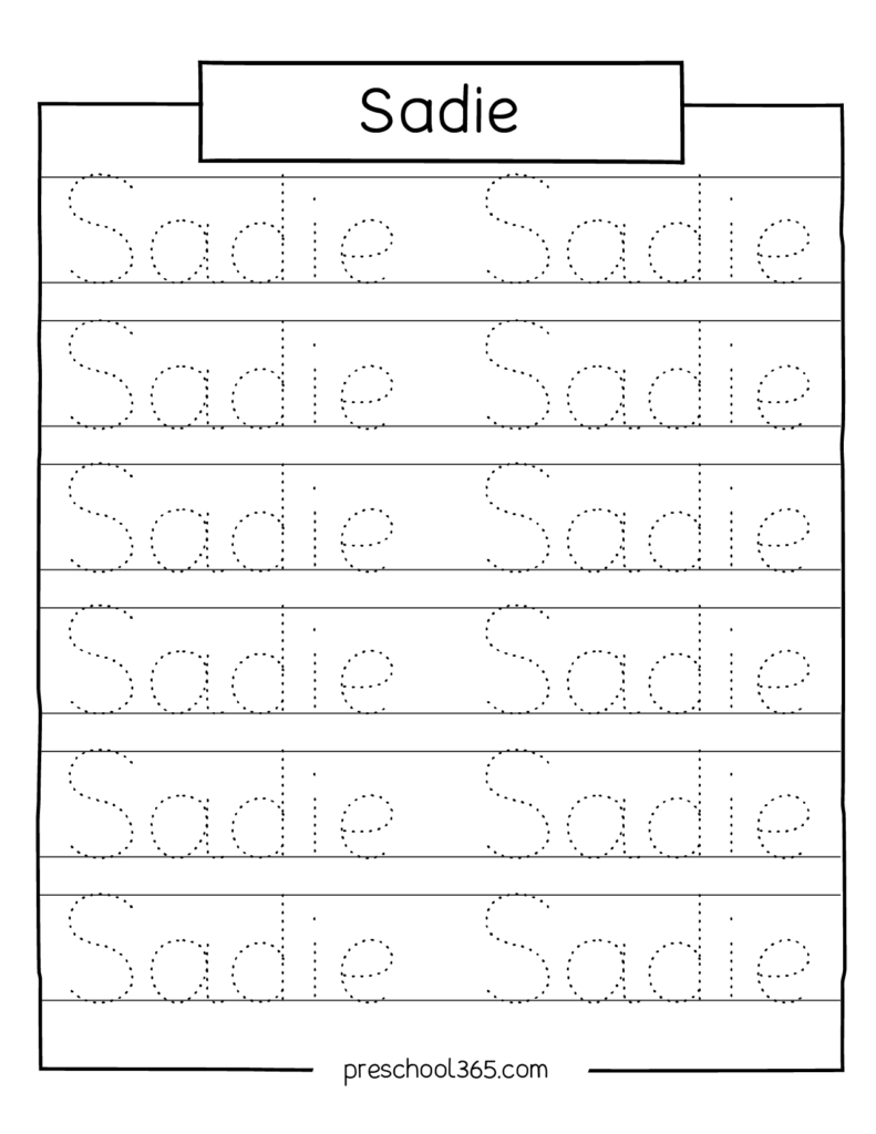 Carson Sadie Levi Rolan Madelyn Name Tracing Sheet