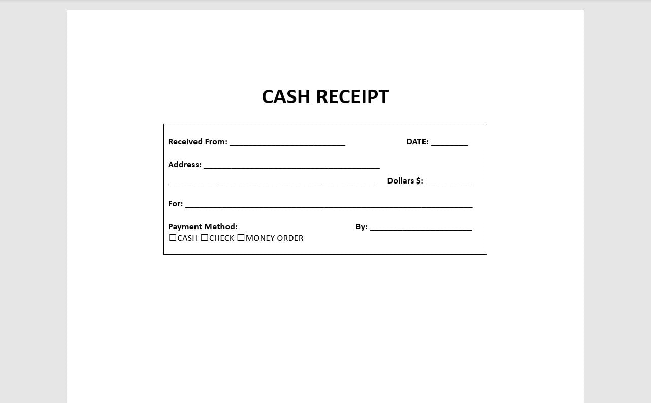 Printable Cash Receipt Format