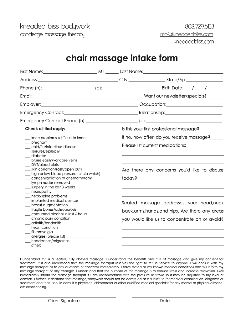 Printable Massage Intake Form