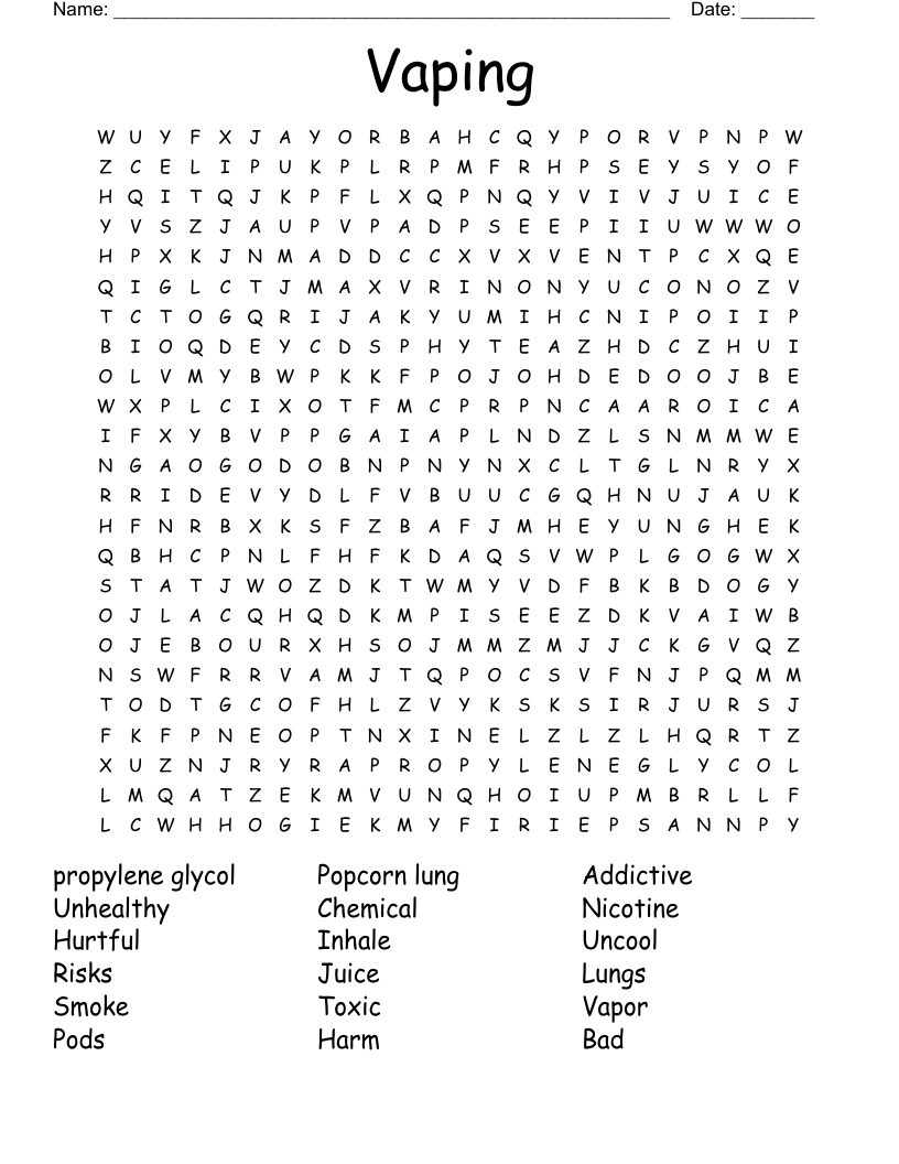 chemicals in vapes worksheet wordmint