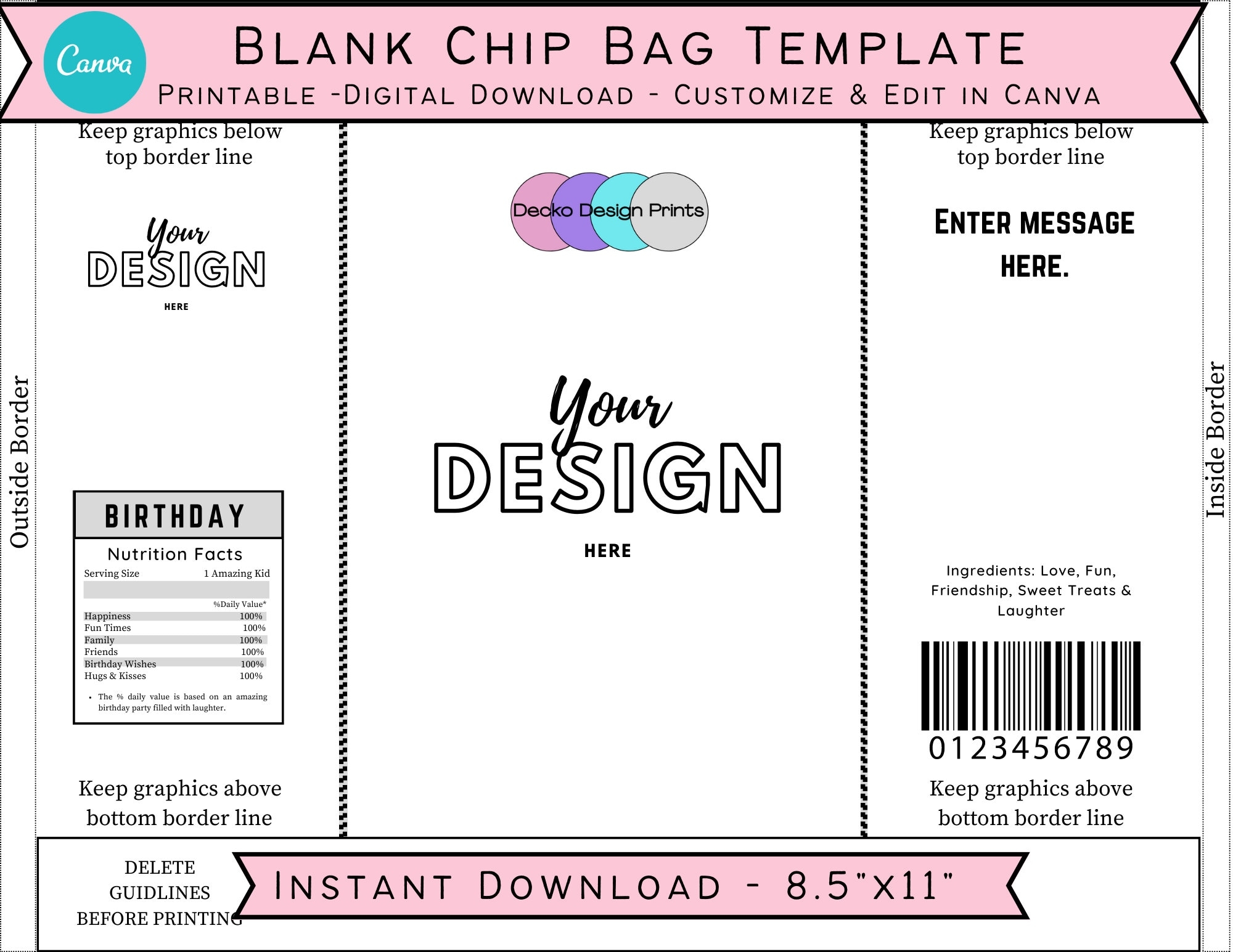 Chip Bag Template Chip Bag Personalized Blank Chip Bag Chip Bags Party Chip Party Favor Wrapper DIY Chip Wrapper Birthday Chip Bag Etsy