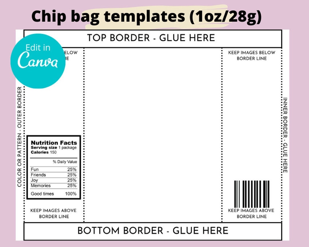 Chip Bag Template printable Party Favor customizable Bag Wrapper For Birthday Decor diy Design instant Download canva wrapper party editable Etsy