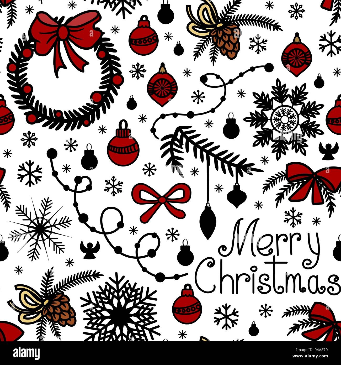 Christmas Background In Hand Drawn Doodle Style Red And Black Colors Isolated On White Background Perfect For Wrapping Paper Wallpaper Fabric Print Vector Illustration Stock Vector Image Art Alamy