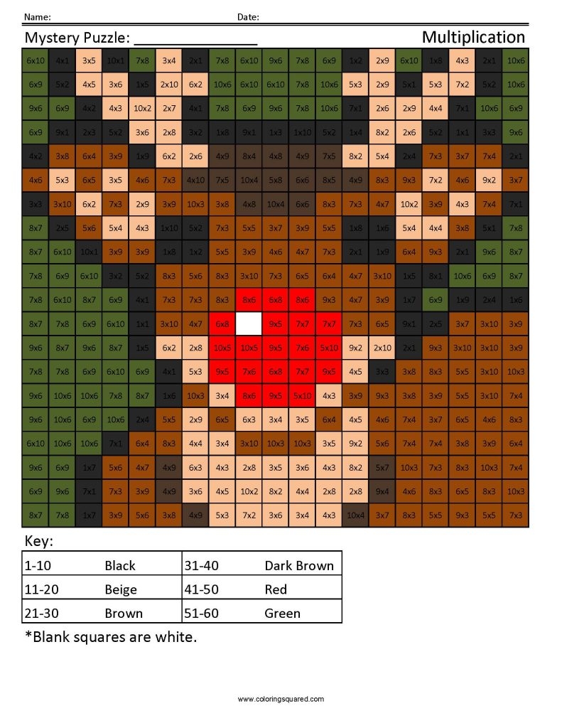 Christmas Multiplication Color By Number Printable Worksheets Free