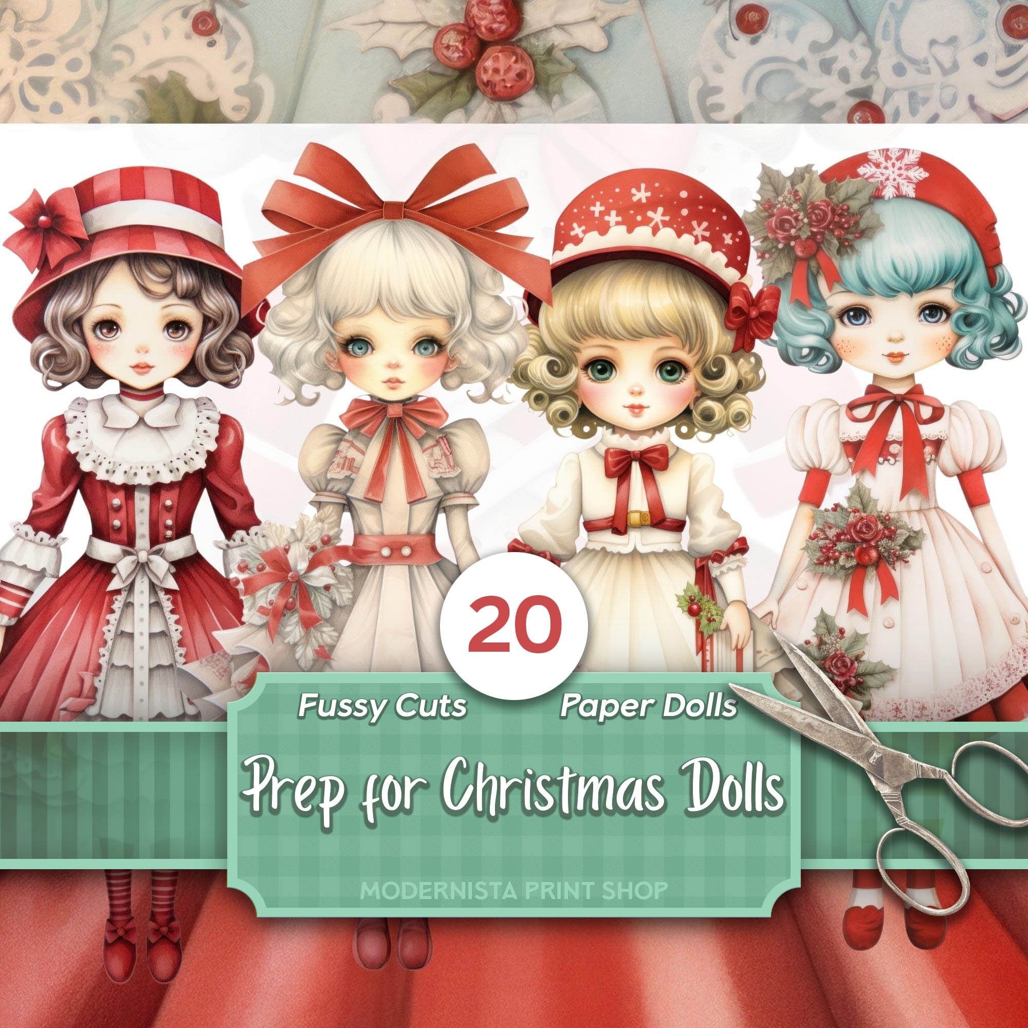 Christmas Paper Dolls Kit Dolls Christmas Ephemera Fussy Cut Digital Papers Images Card Making Dolls Journaling Supplies Cricut Etsy