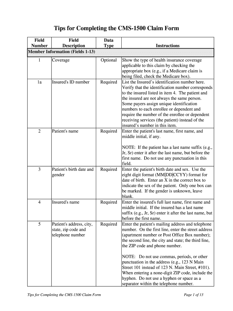 1500 Claim Form Printable