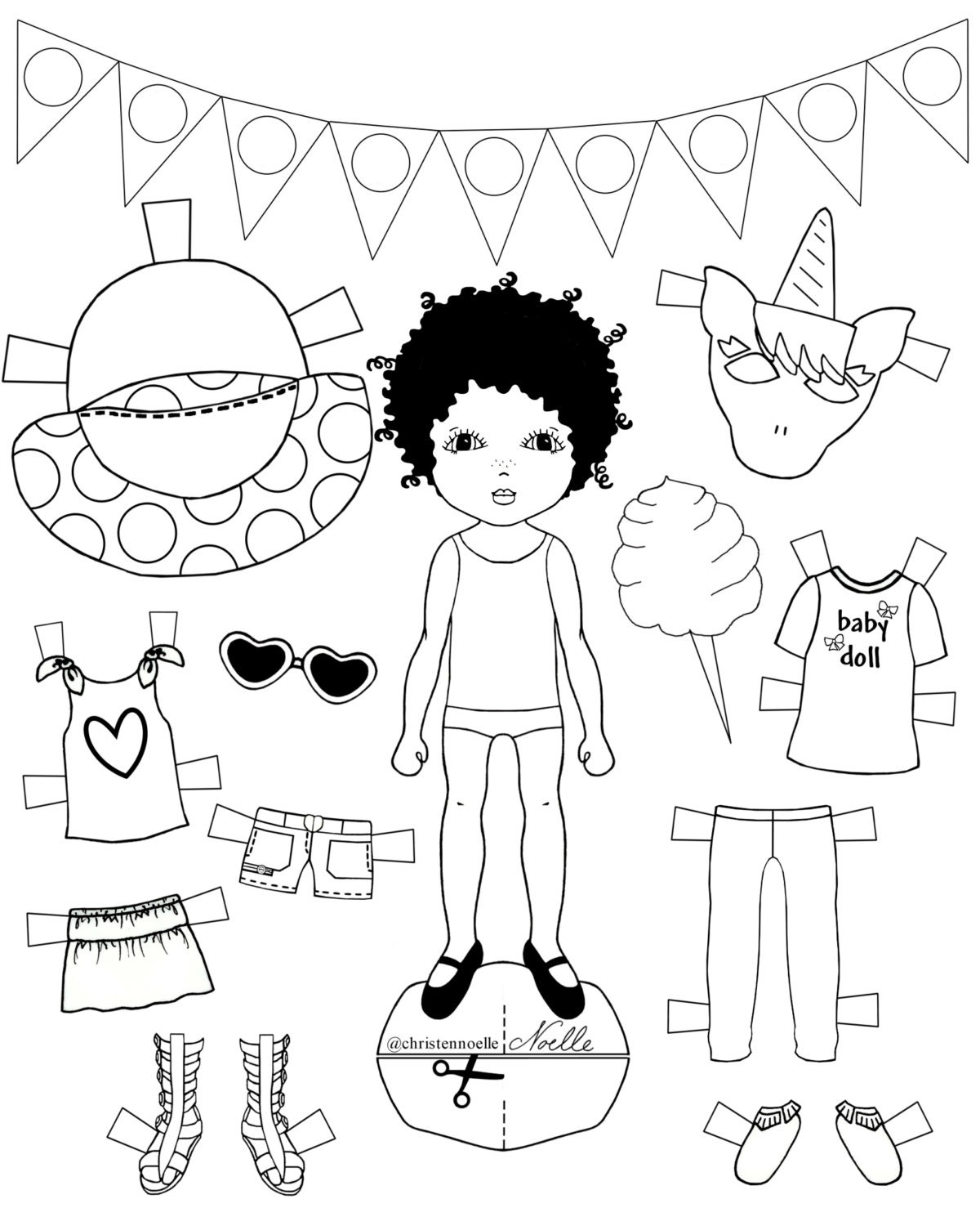 Color Me Printable Black And White Paper Dolls Hand Drawn Clothing Accessories Kids Fashion Party Favors Etsy