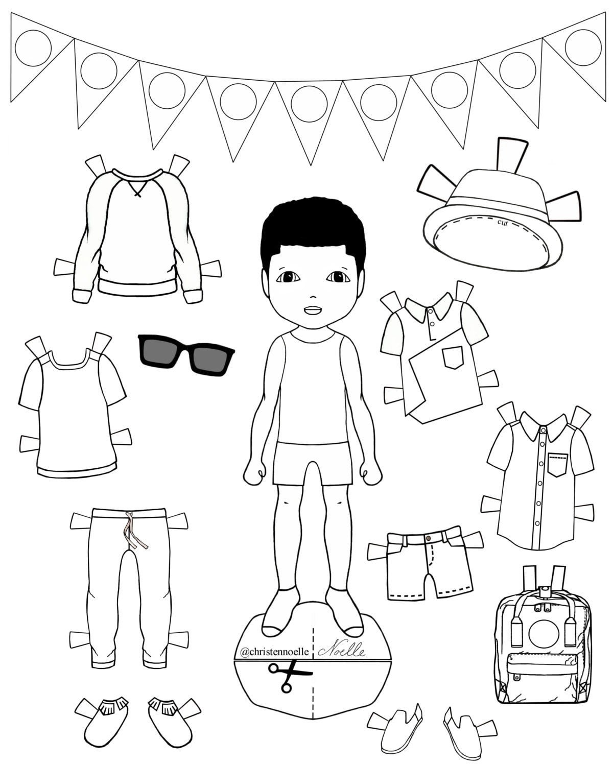 Color Me Printable Black And White Paper Dolls Hand Drawn Clothing Accessories Kids Fashion Party Favors Etsy Hong Kong