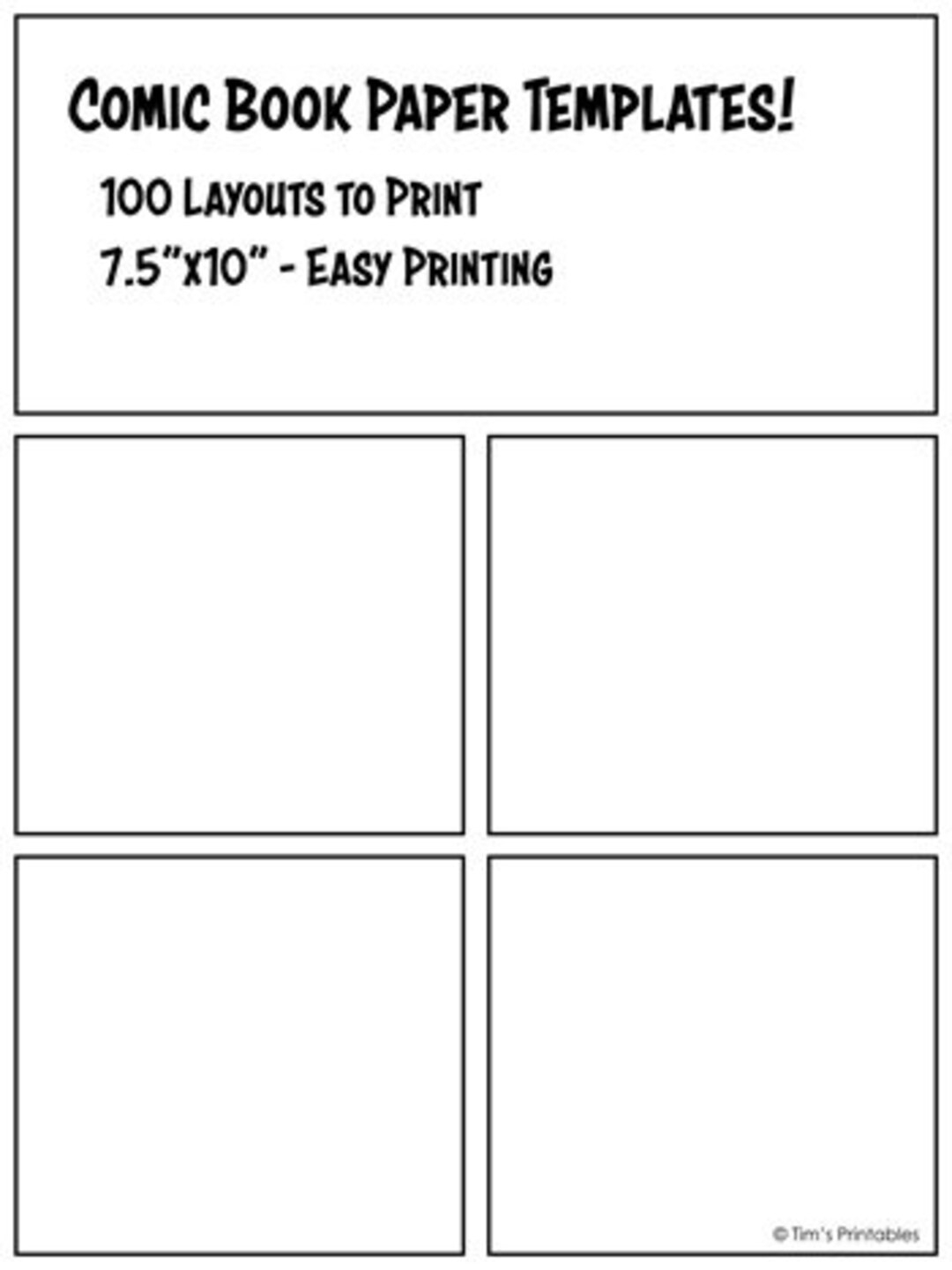 Comic Book Paper Templates PDF 100 Printable Layouts For Kids Etsy