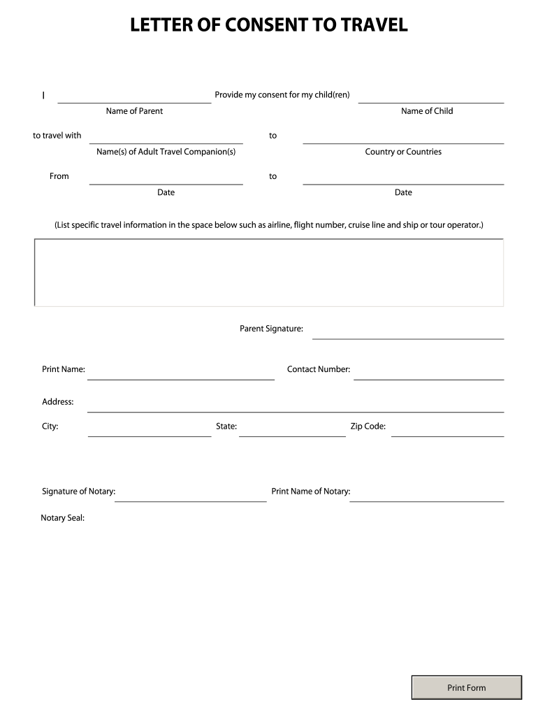 Printable Child Travel Consent Form