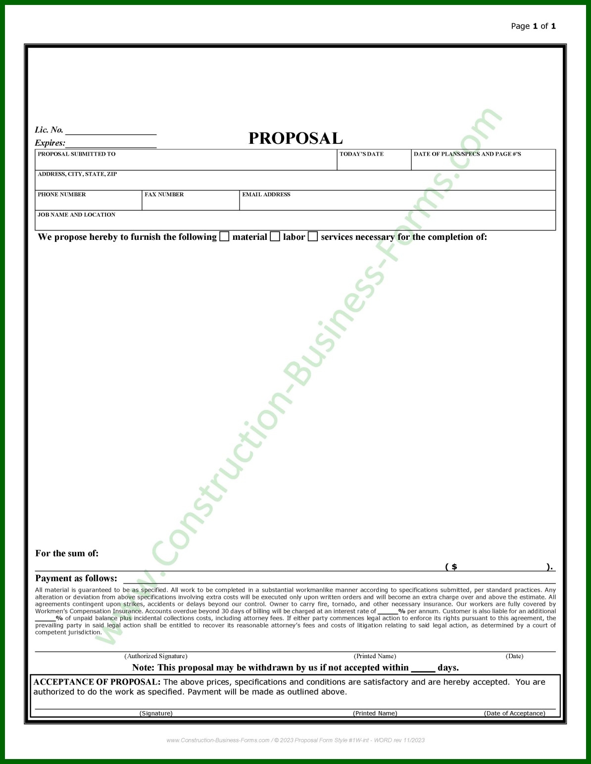 Downloadable Blank Free Printable Bid Proposal Forms