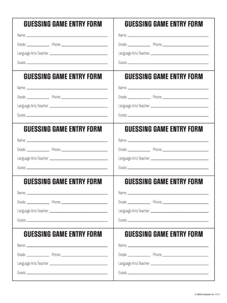Printable Raffle Entry Form Template