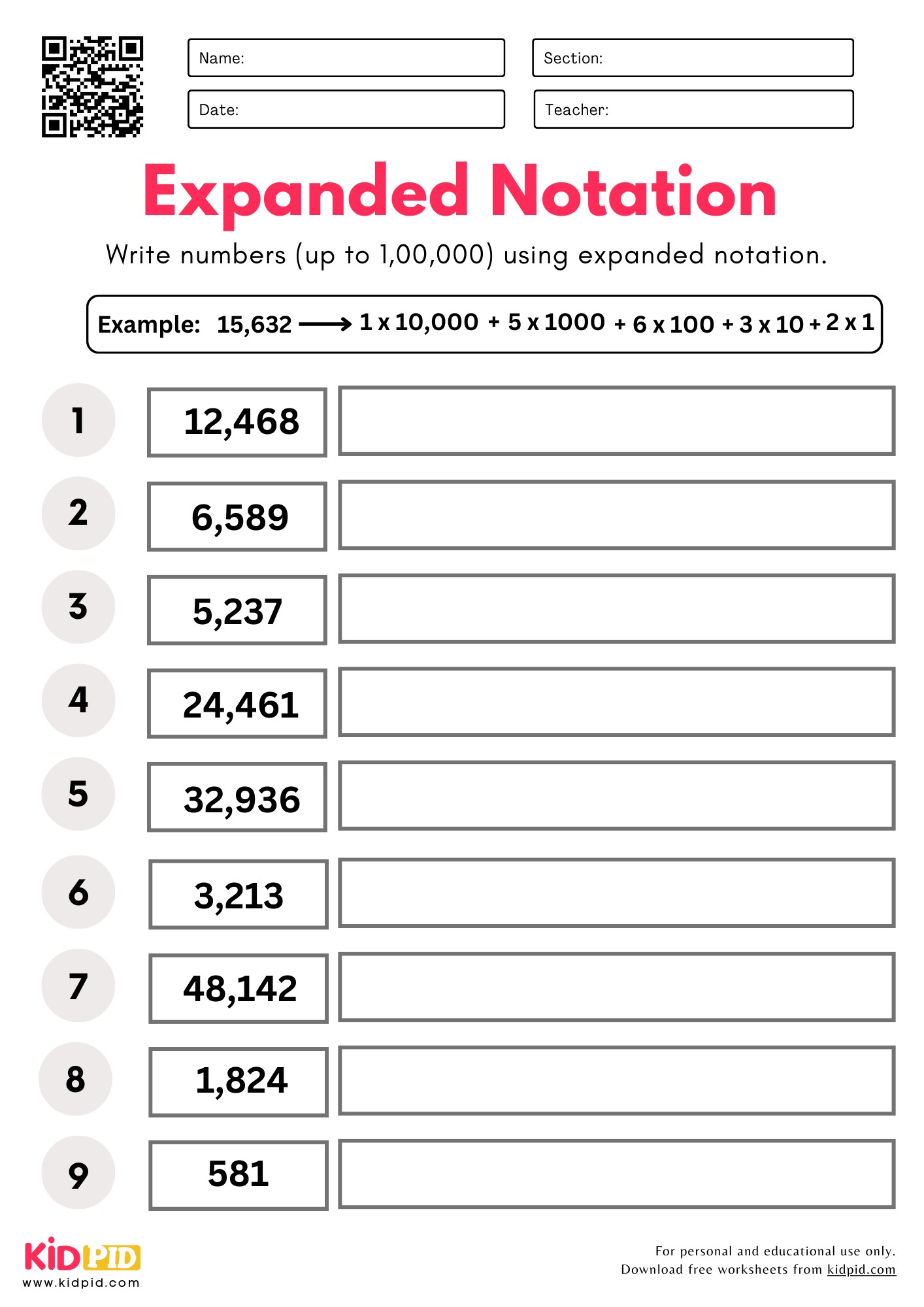 Convert Standard To Expanded Notation Place Value Worksheets For Grade 4 Kidpid