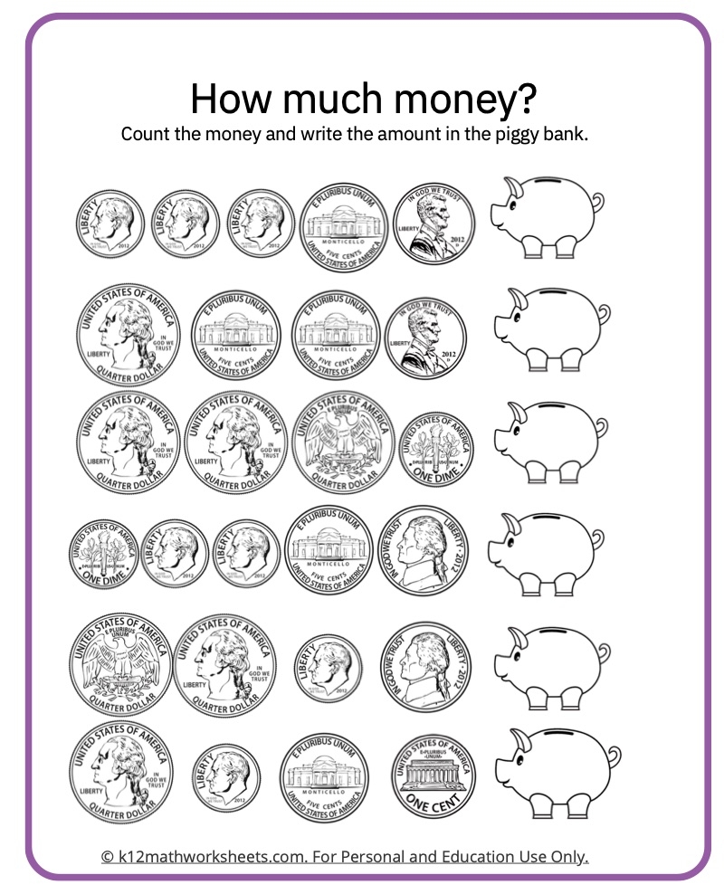 Free Printable Money Counting Worksheets