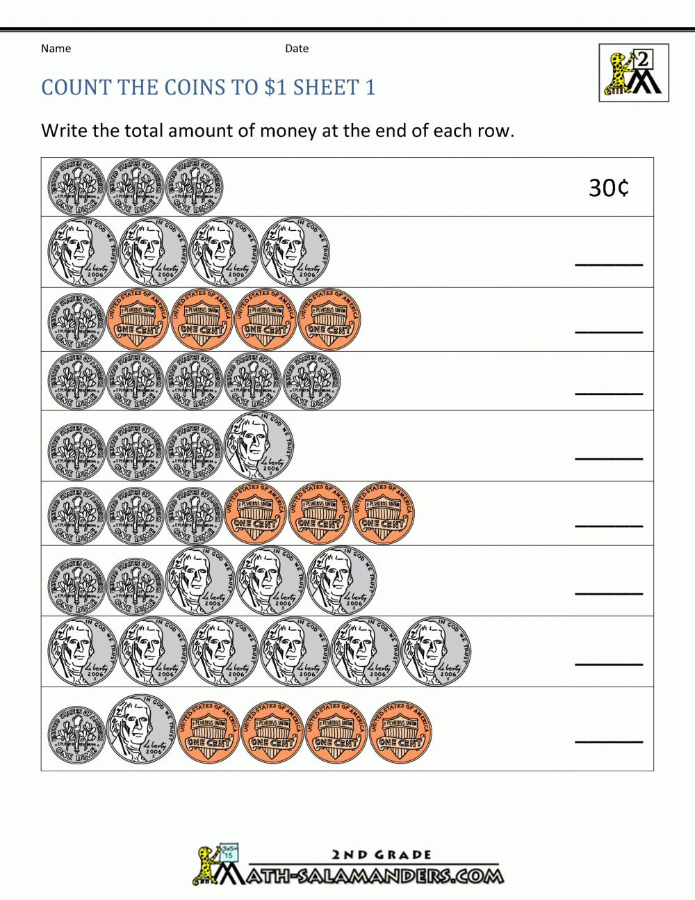 Printable Money Math Worksheets