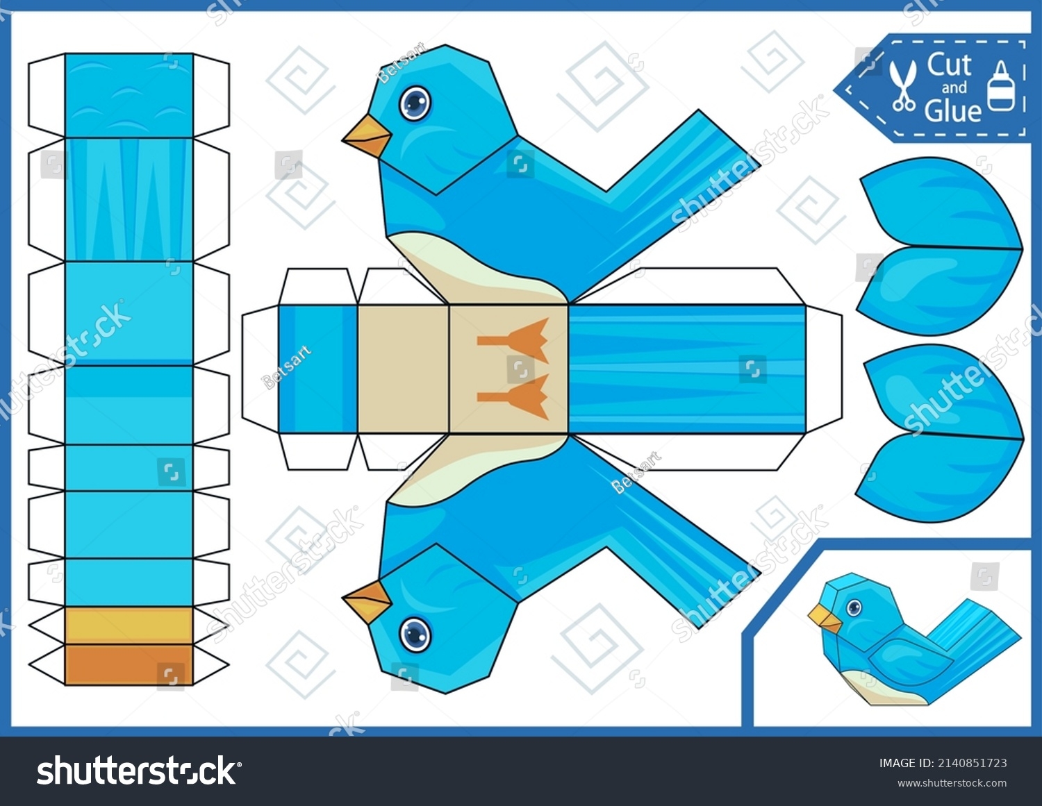 Craft Cut Glue Paper 3d Bird Stock Vector Royalty Free 2140851723 Shutterstock