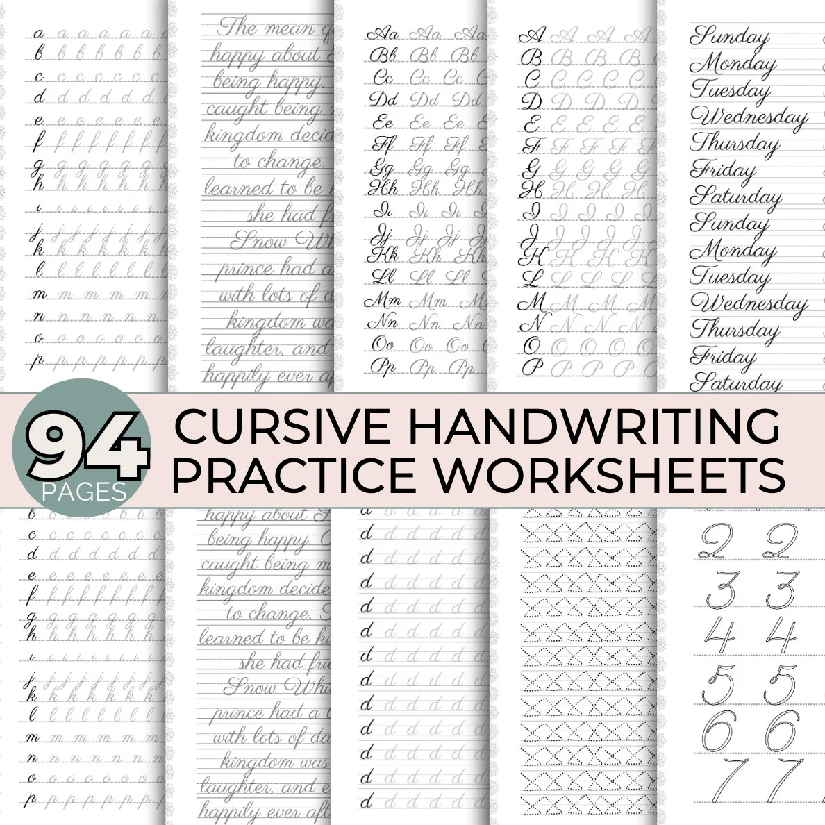 cursive handwriting practice worksheets tracing sheets alphabet tracing cursive tracing pages cursive writing improve handwriting etsy
