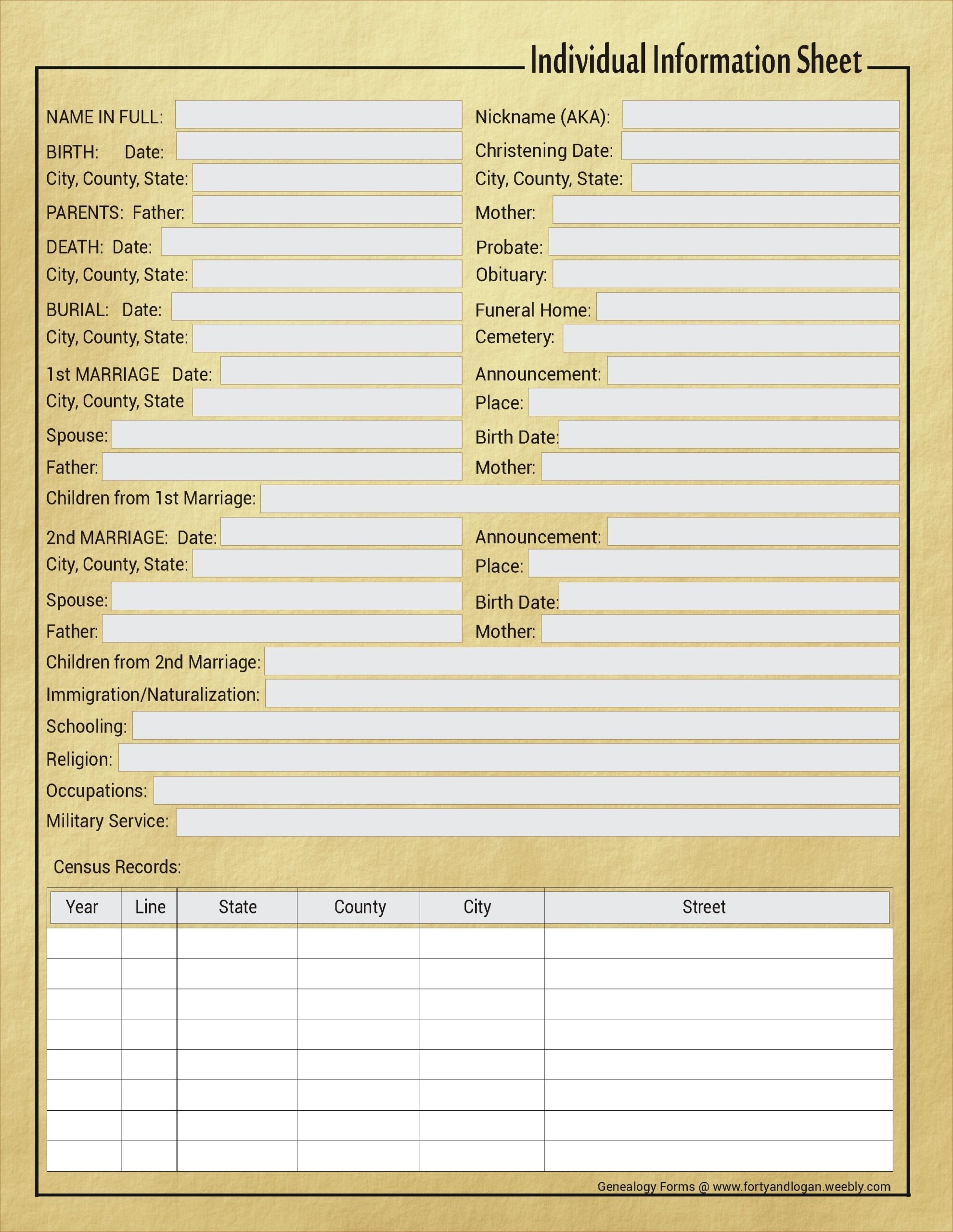 Custom Blank Forms For Genealogy Research
