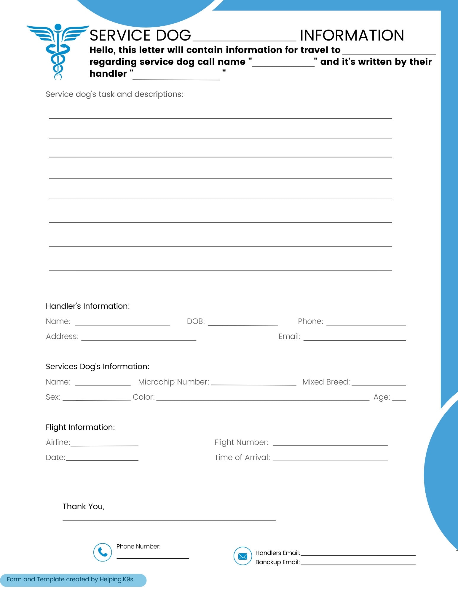 Customizable Service Dog Flight Letter Template Digital Print Email Etsy