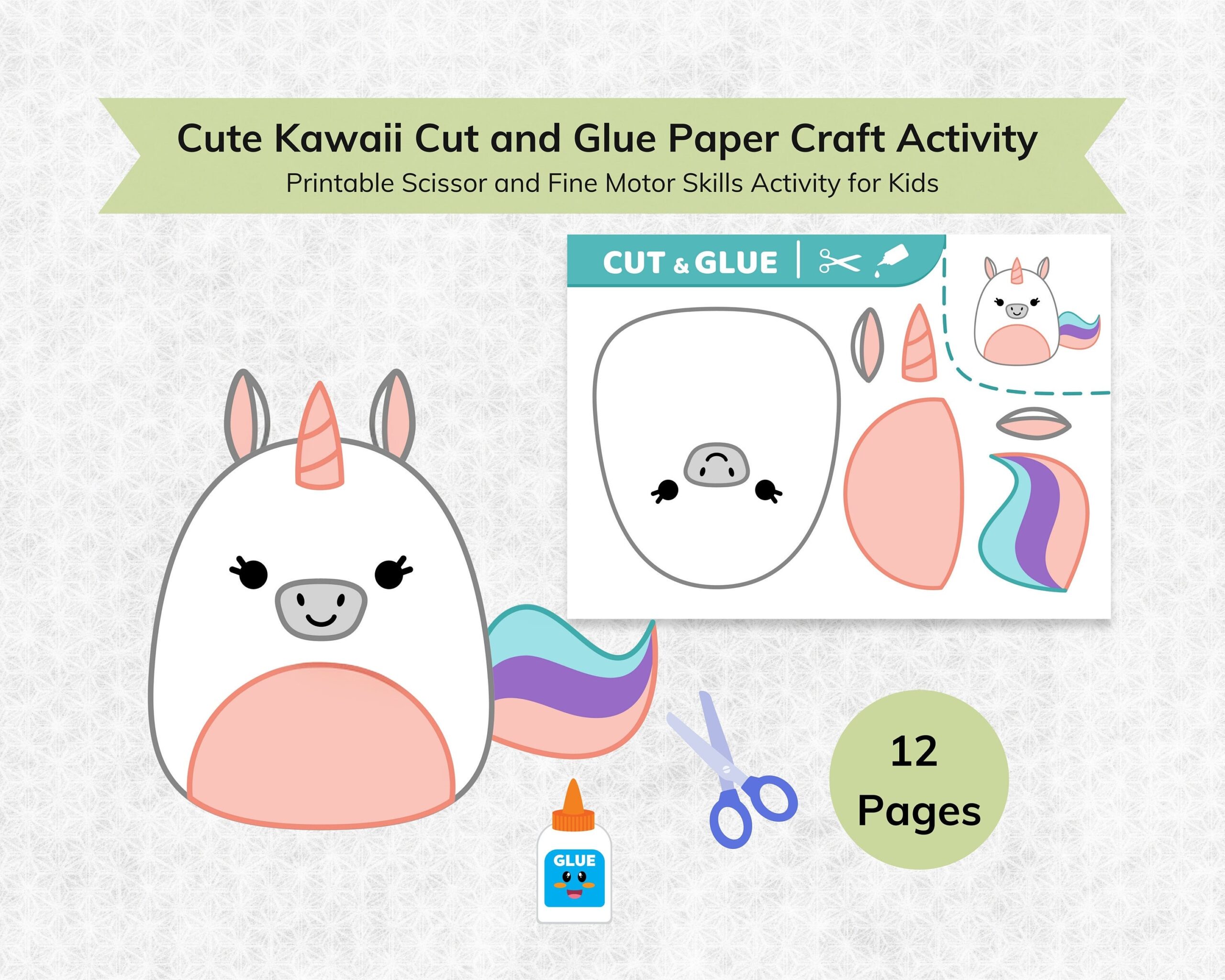 Cute Kawaii Character Cut And Glue Paper Craft Activity Sheet For Kids Preschool Cutting Practice Worksheet Fine Motor Activity Etsy