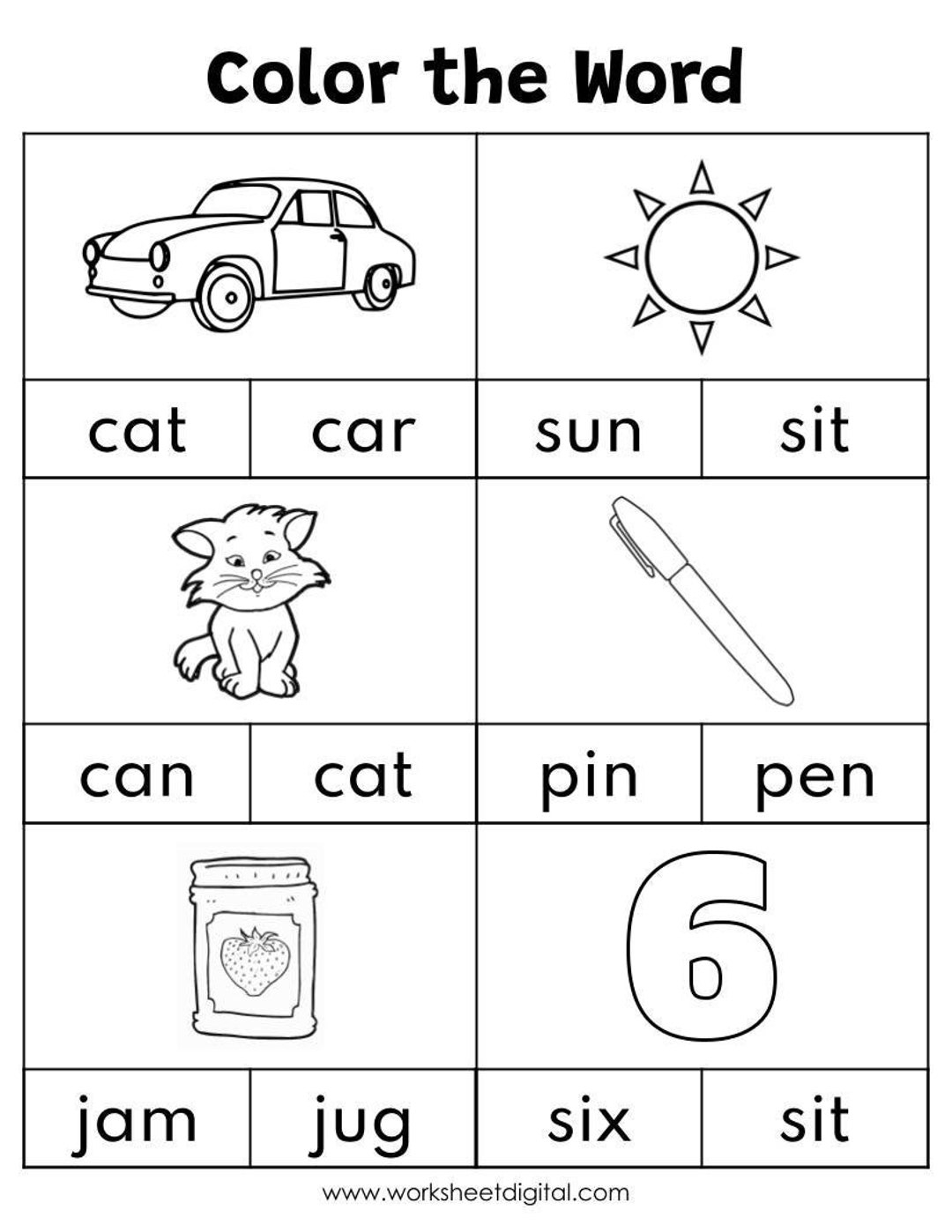 CVC Words Color The CVC Words Phonics Worksheets Kindergarten Preschool Homeschool Printables Etsy