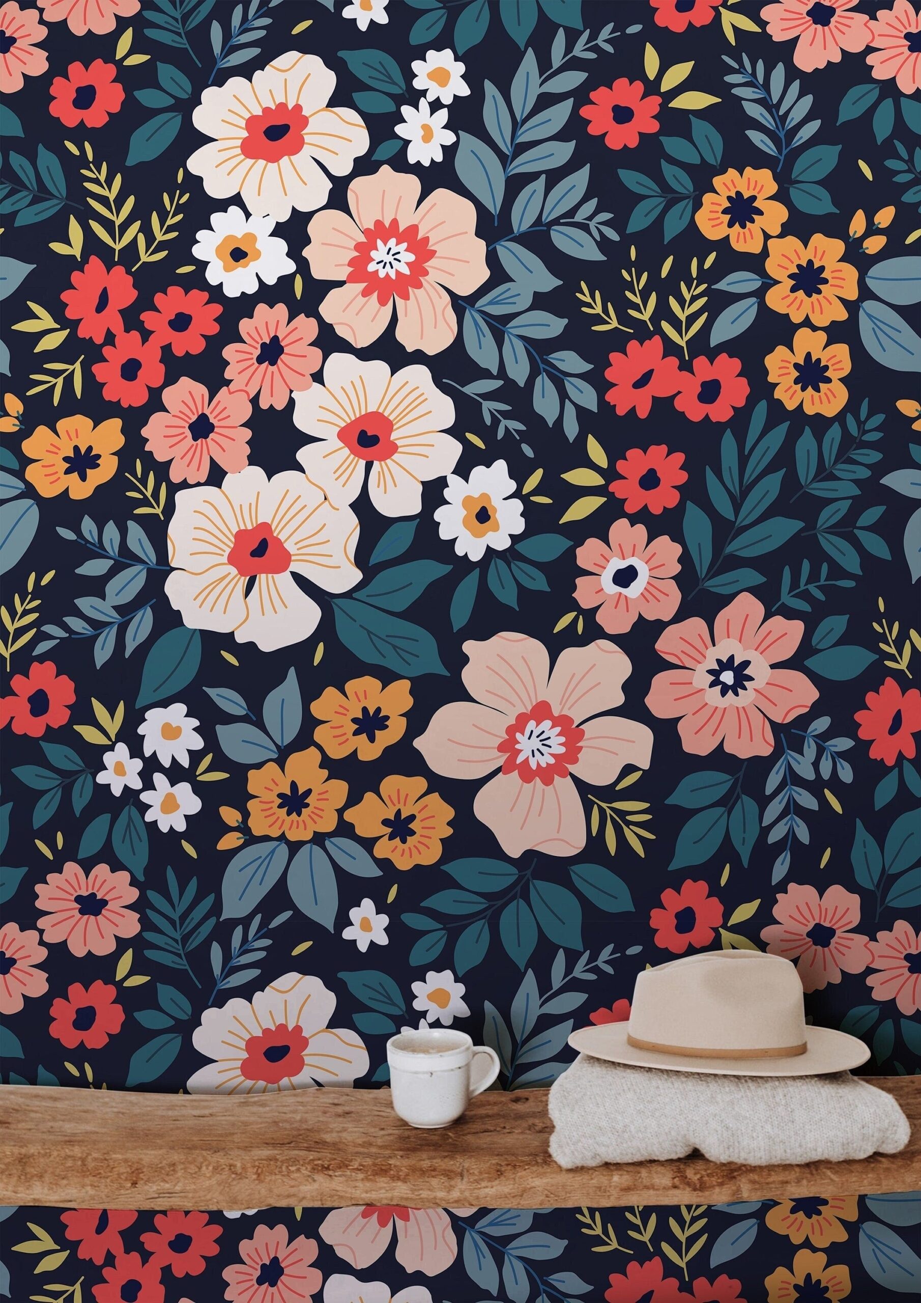 Dark Floral Wallpaper Peel And Stick Wallpaper Removable Wallpaper Wall Decor Home Decor Wall Art Printable Wall Art Room Decor 431 JamesAndColors James And Colors