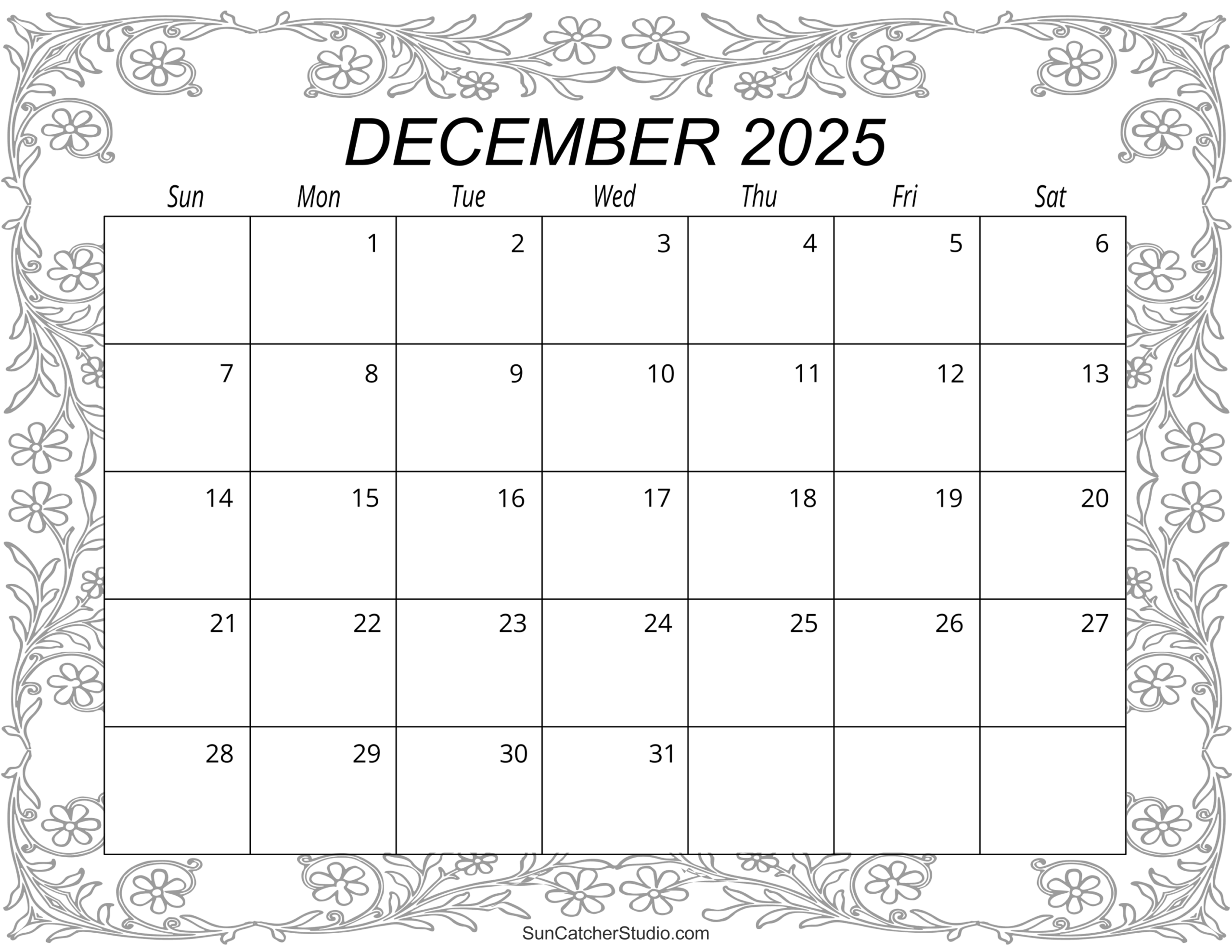 December 2025 Printable Calendar