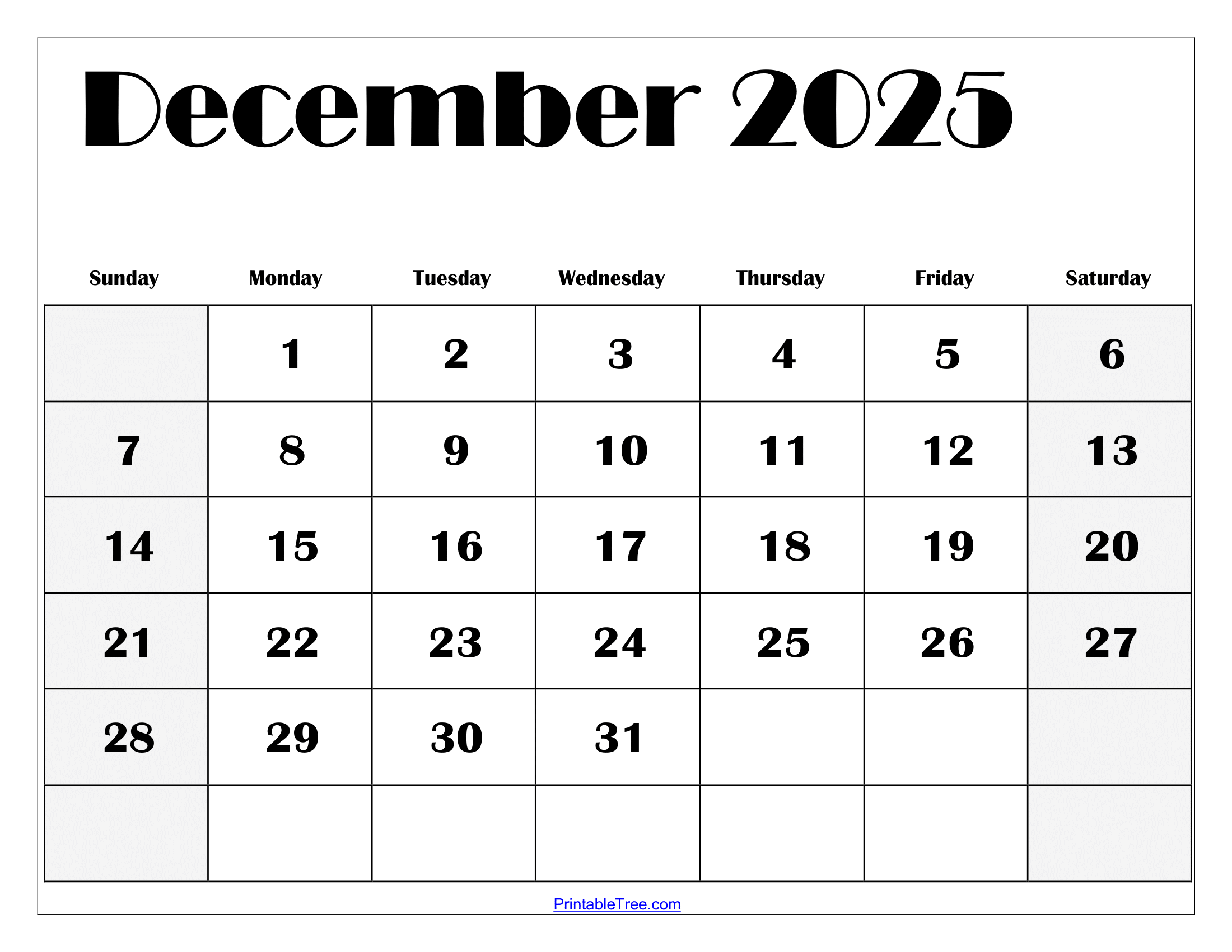 December 2025 Printable Calendar Free