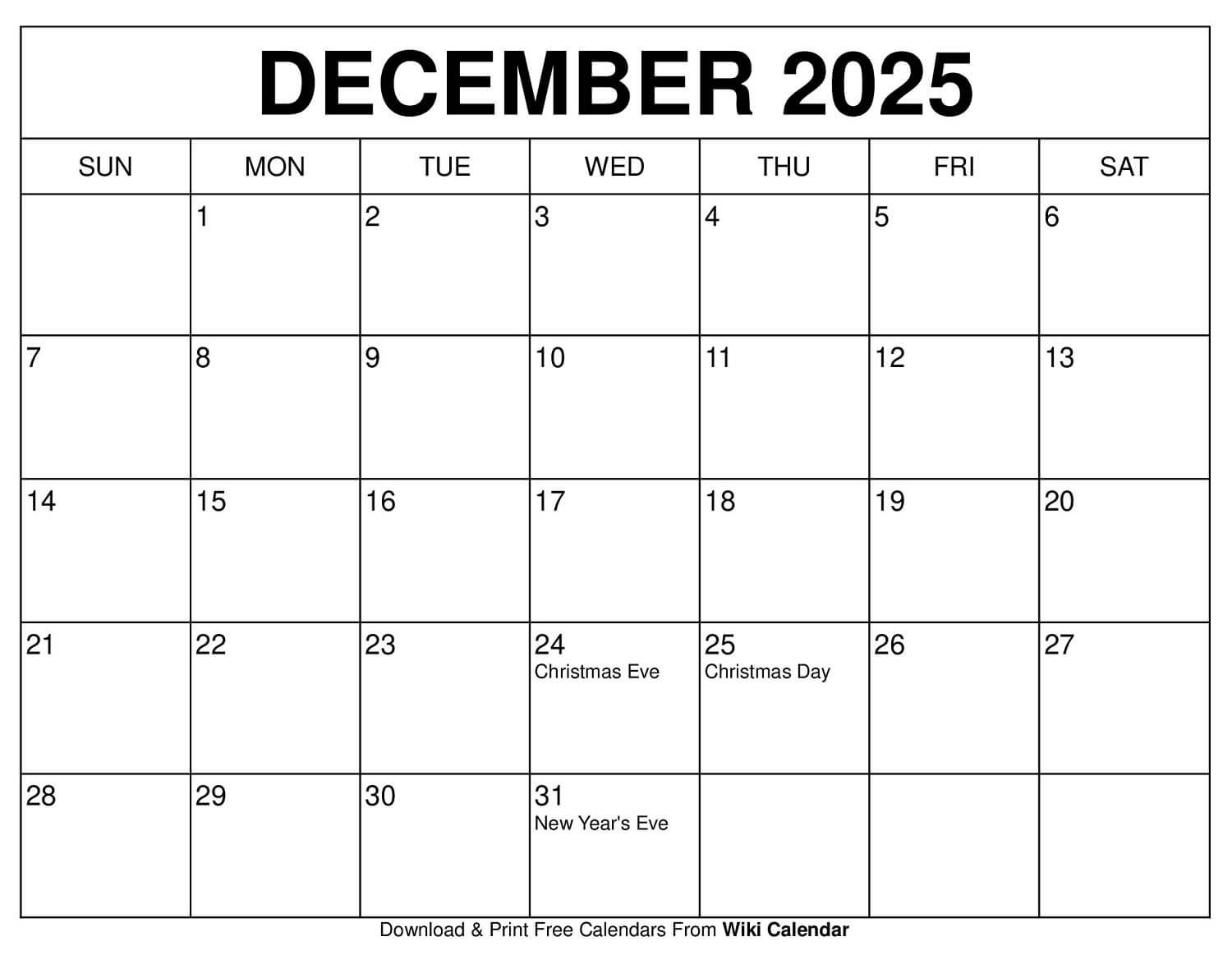 December 2025 Calendar With Holidays Printable