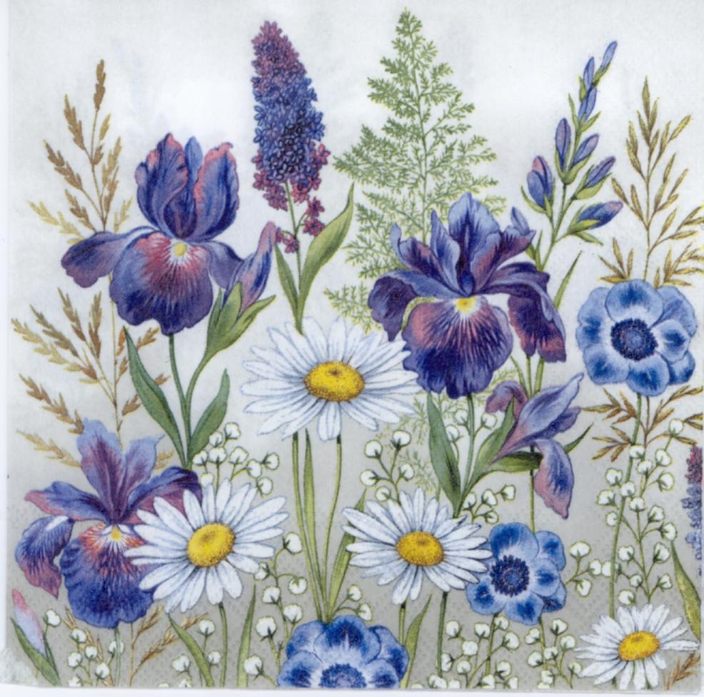 Decoupage Paper Napkins Irises Daisies