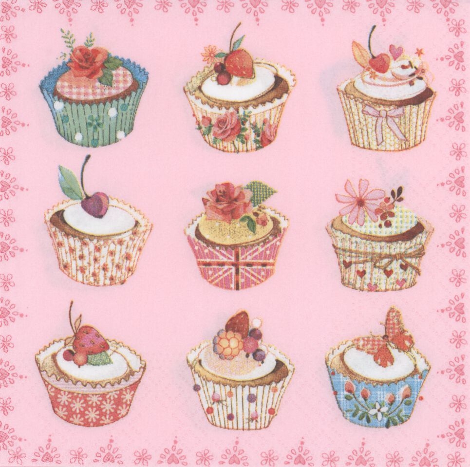 Decoupage Paper Napkins Of Birthday Party Cupcakes