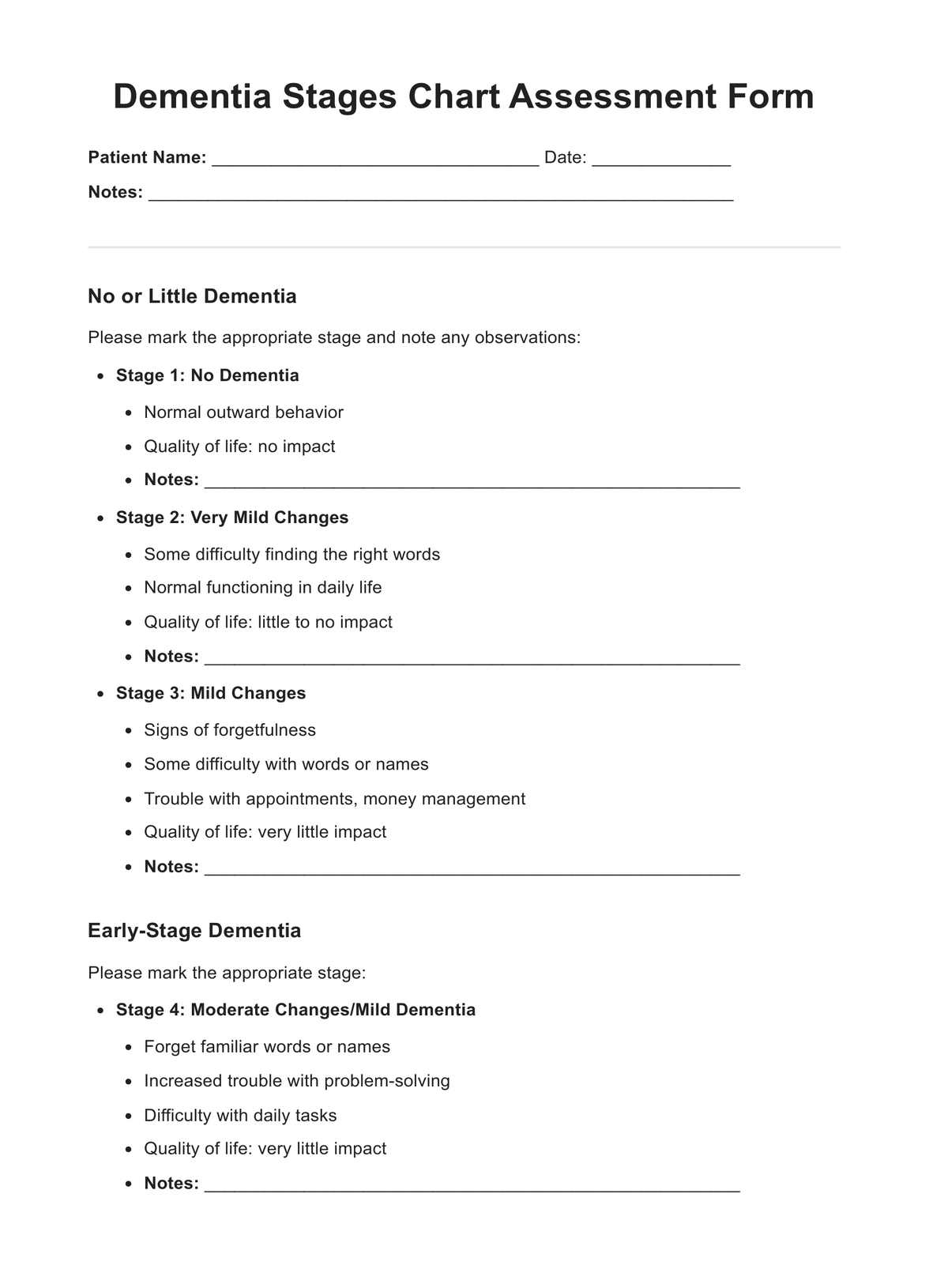Dementia Stages Chart Example Free PDF Download