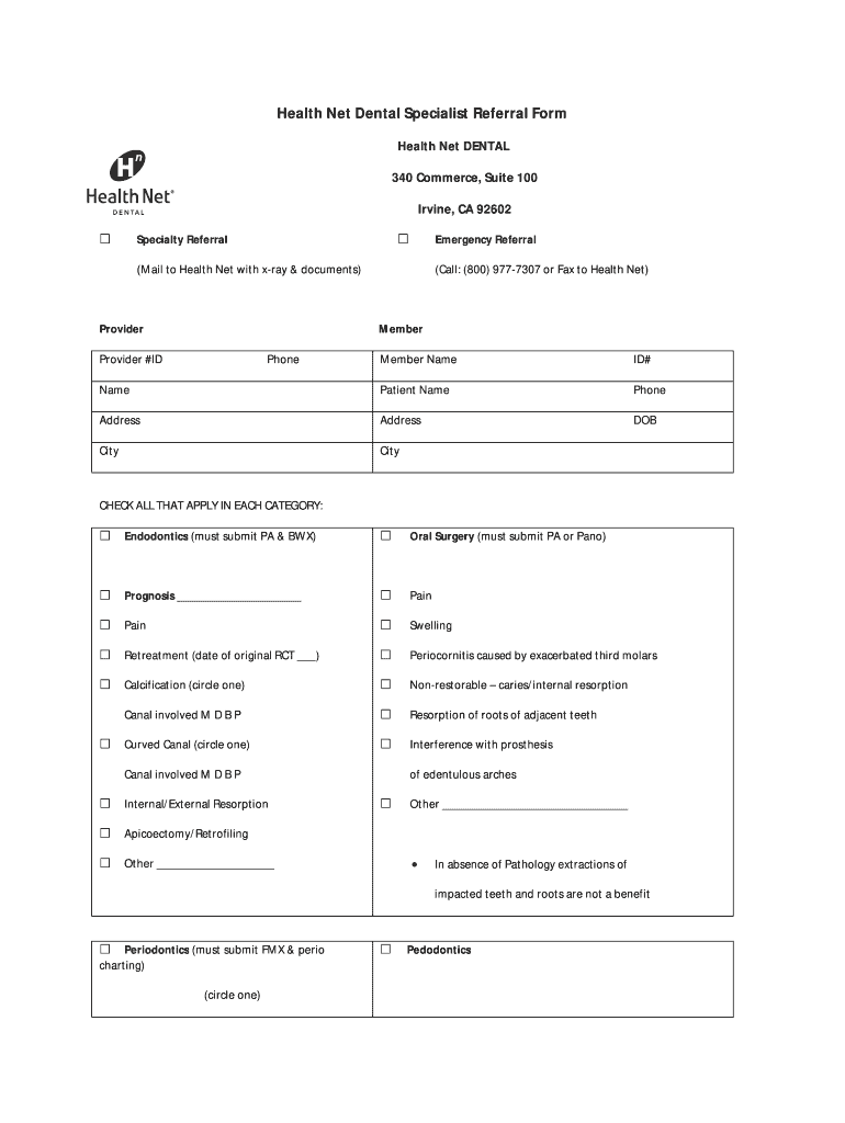 Printable Dental Referral Forms